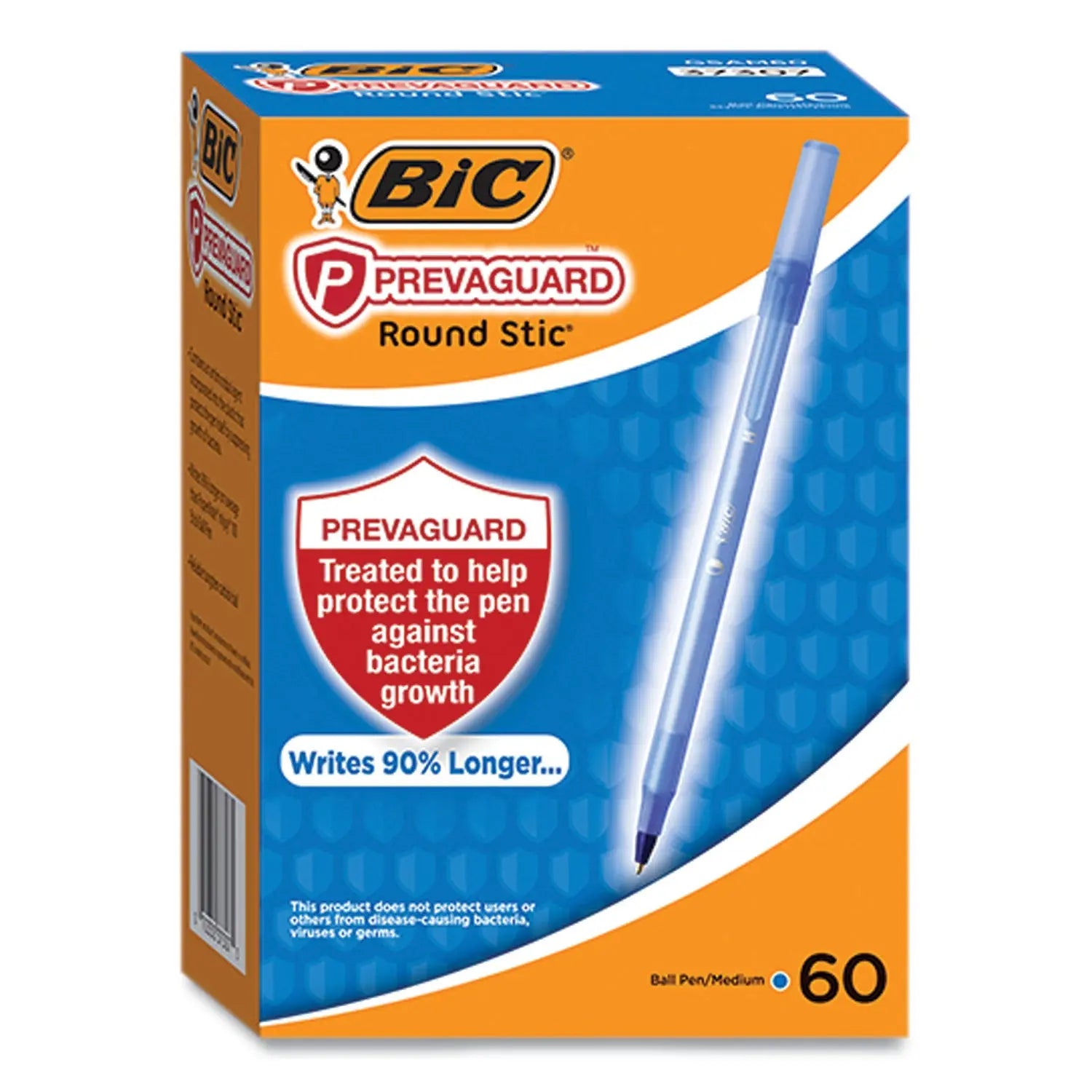 PrevaGuard Round Stic Pen, Stick, Medium 1 mm, Blue Ink, Translucent Blue Barrel, 60/Pack BIC® Flipcost