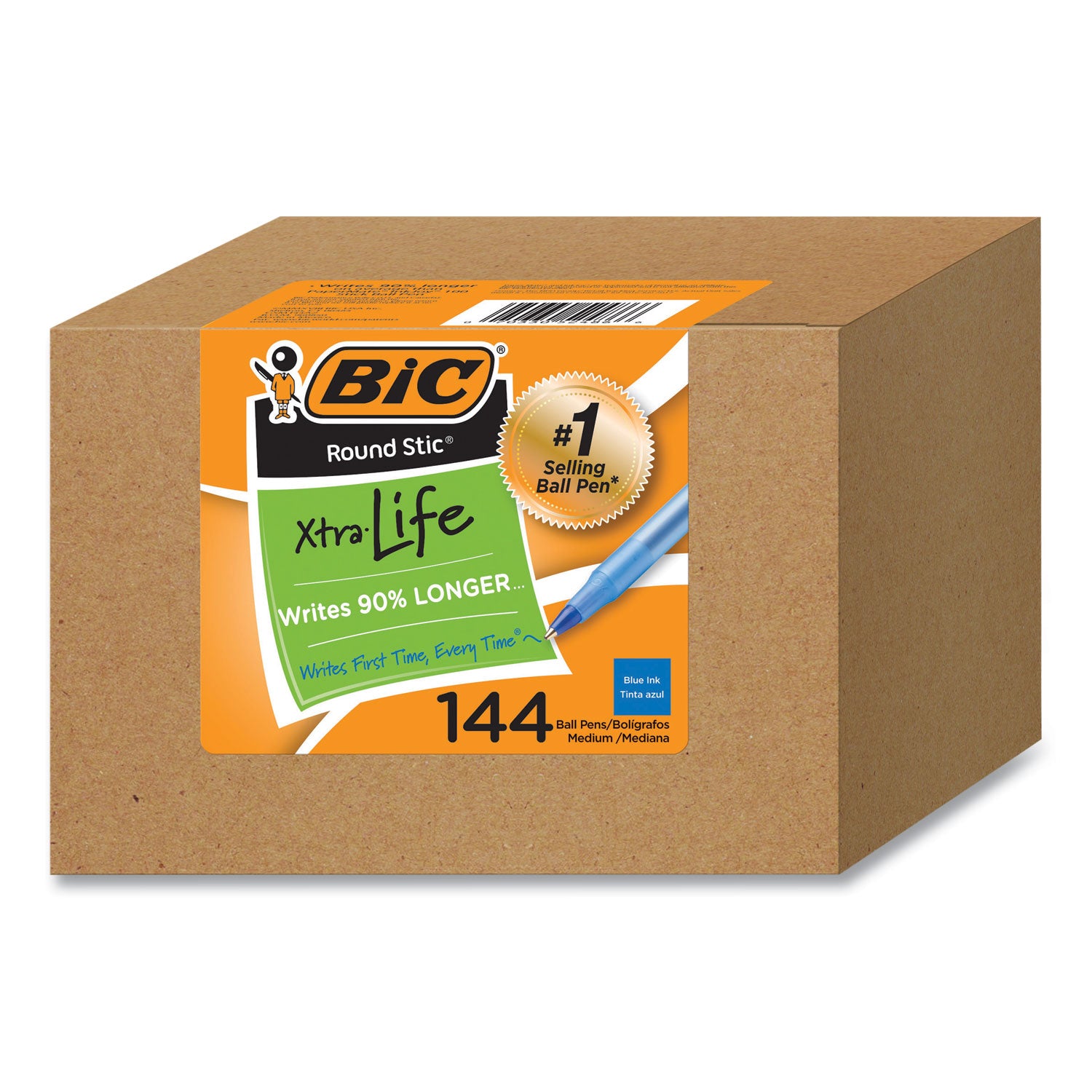 Round Stic Xtra Life Ballpoint Pen, Stick, Medium 1 mm, Blue Ink, Translucent Blue Barrel, 144/Pack