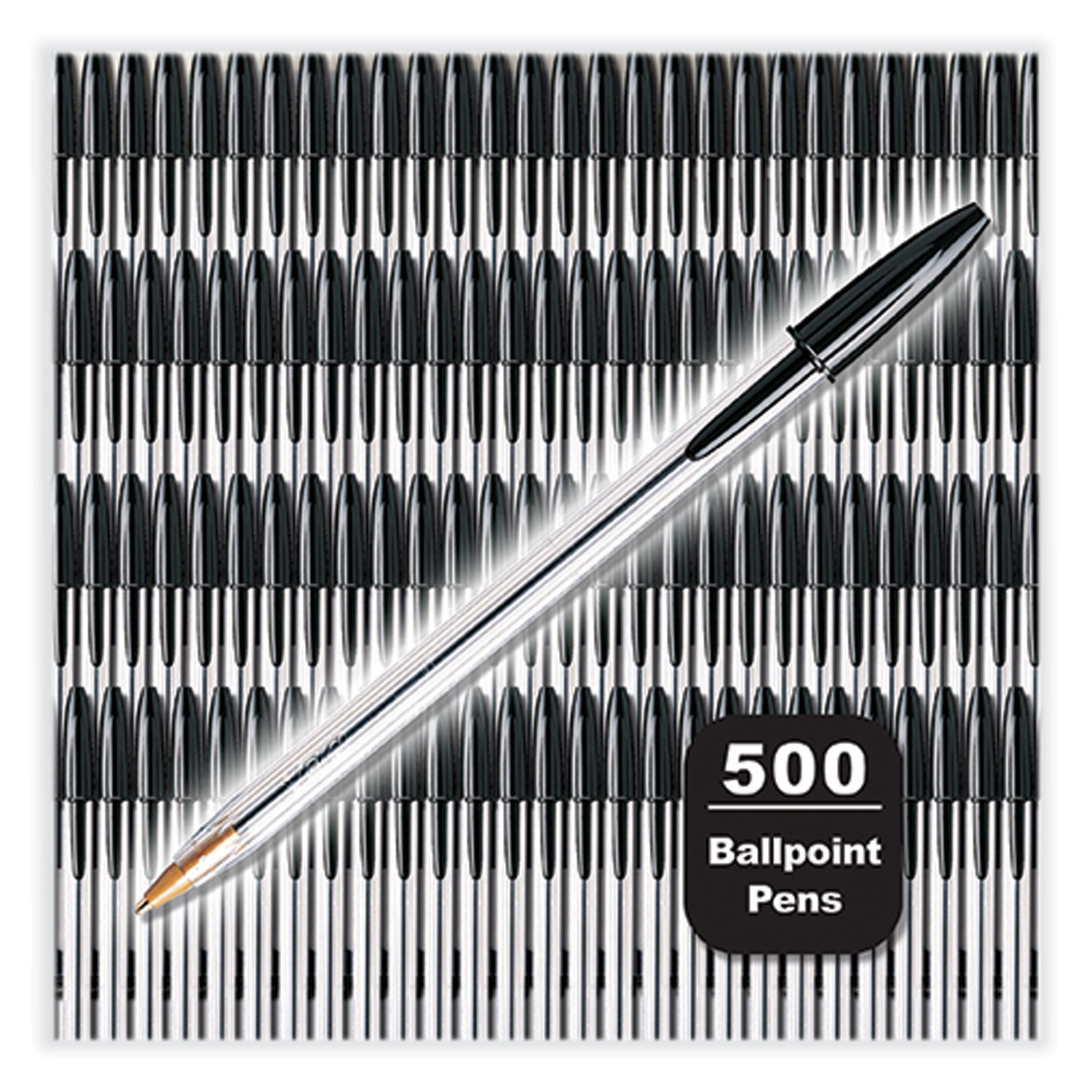 BIC® Cristal Xtra Smooth Ballpoint Pen, Stick, Medium 1 mm, Black Ink, Clear Barrel, 500/Pack