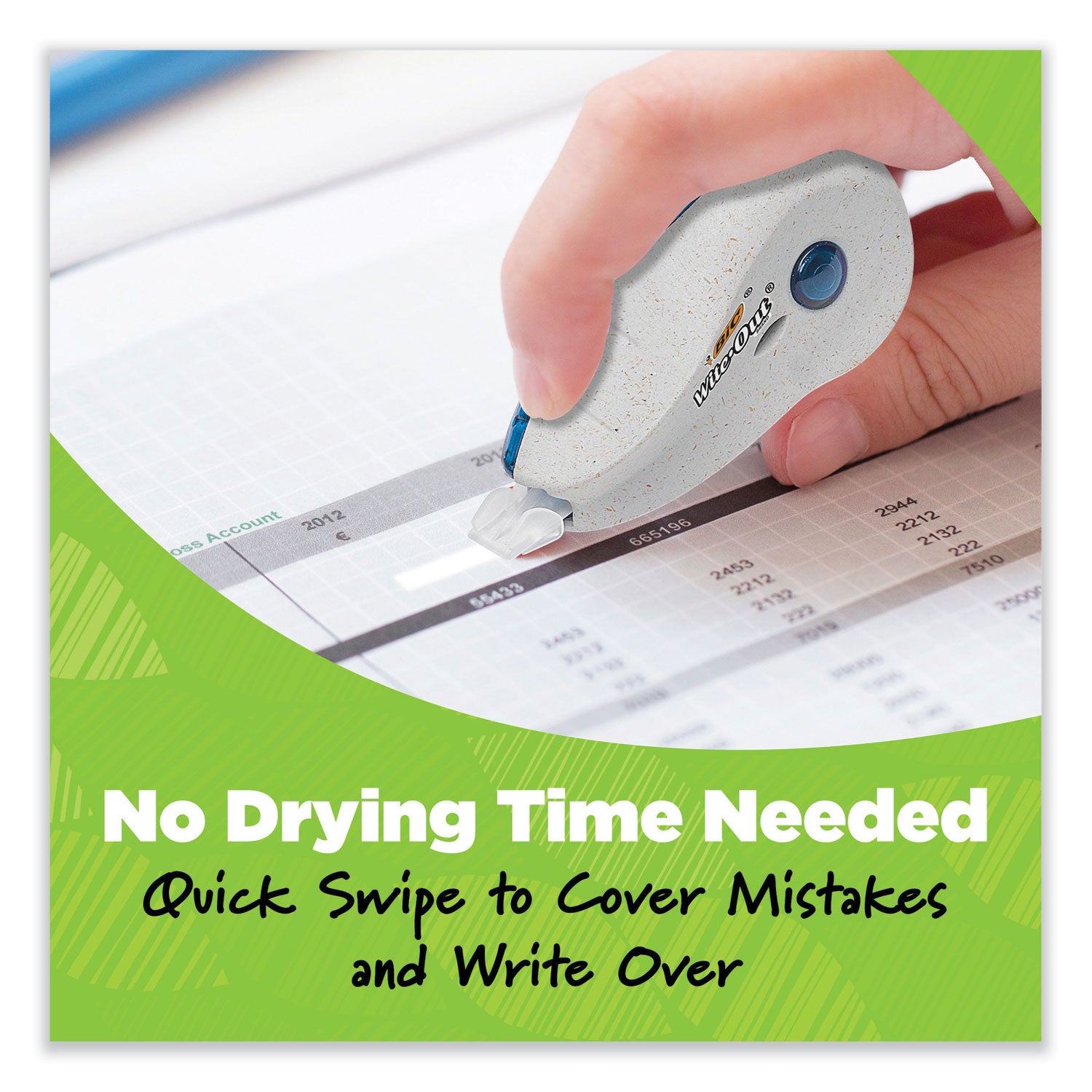 BIC® Wite-Out Brand Ecolutions Correction Tape, Non-Refillable, White, 0.2" x 19.8 ft, 2/Pack