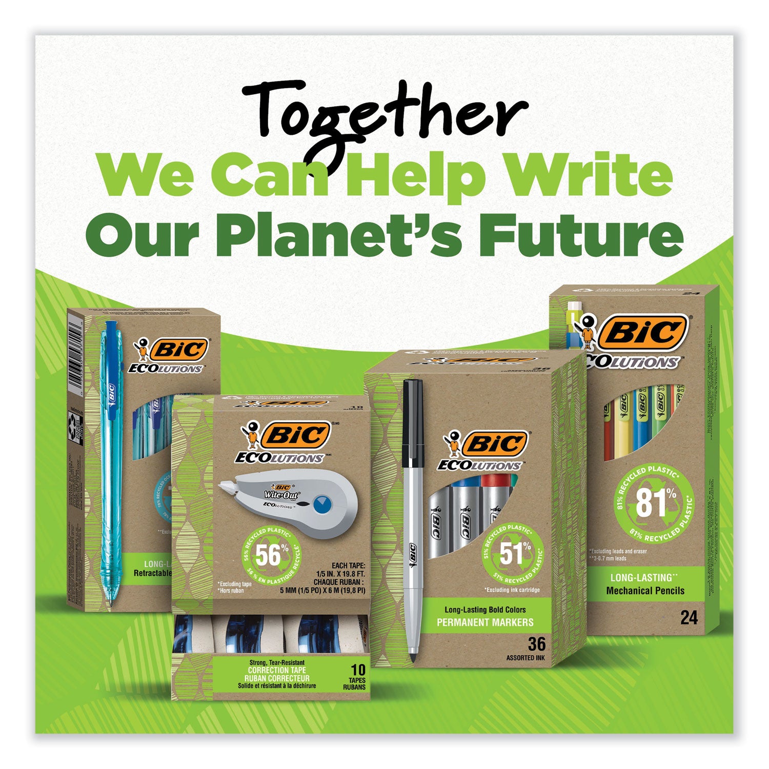 BIC® Wite-Out Brand Ecolutions Correction Tape, Non-Refillable, White, 0.2" x 19.8 ft, 2/Pack