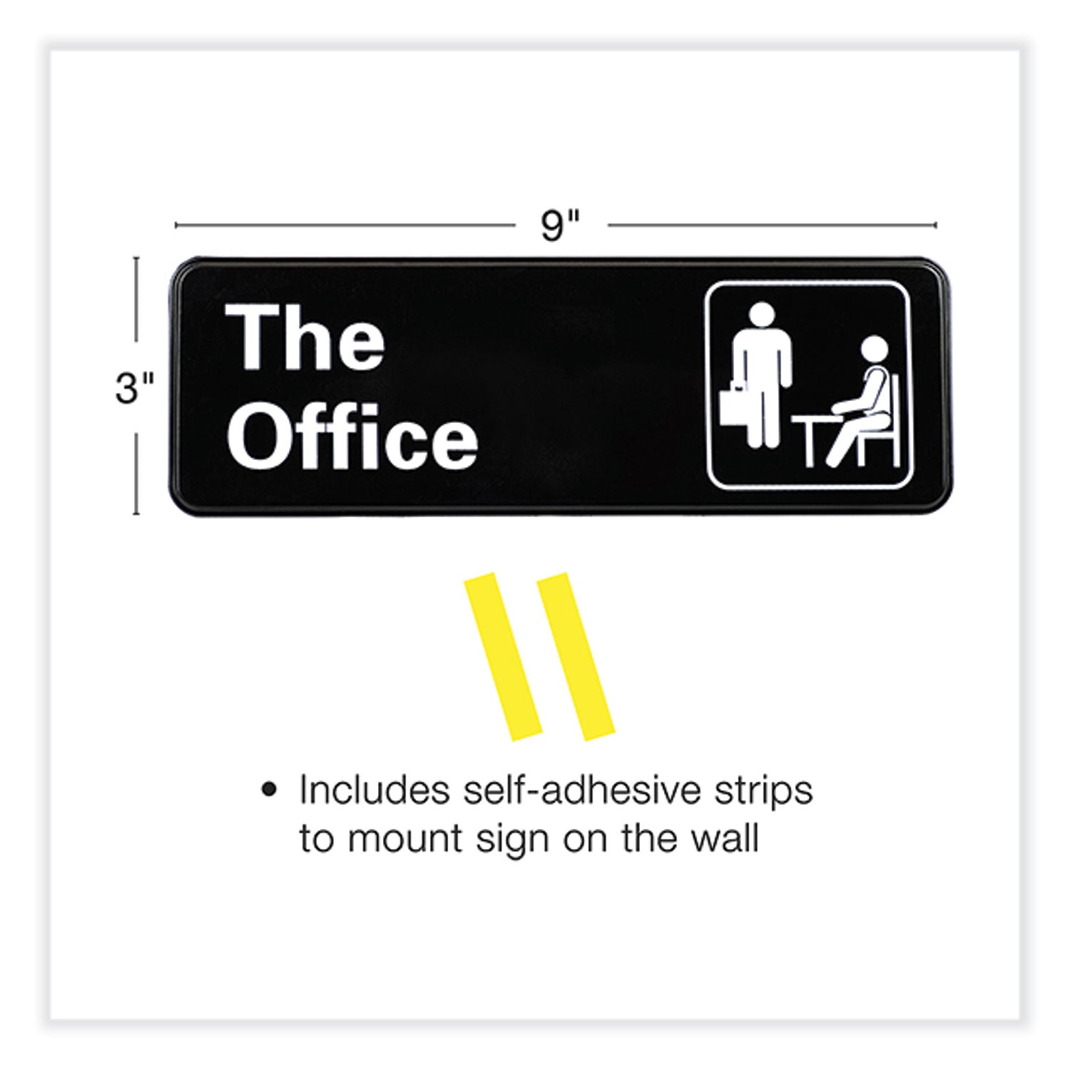 Excello Global Products® The Office Indoor/Outdoor Wall Sign, 9" x 3", Black Face, White Graphics, 2/Pack