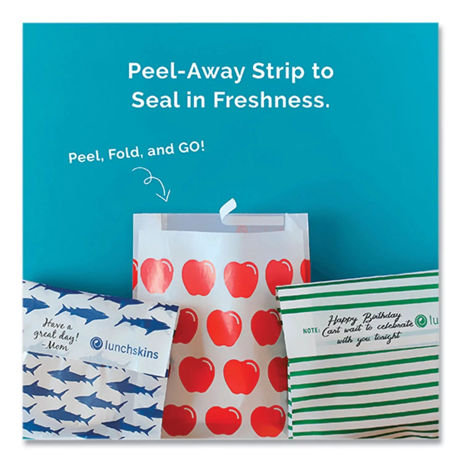 Peel and Seal Sandwich Bag with Closure Strip, 6.3" x 2" x 7.9", Red Apples/White, 50/Box lunchskins Flipcost