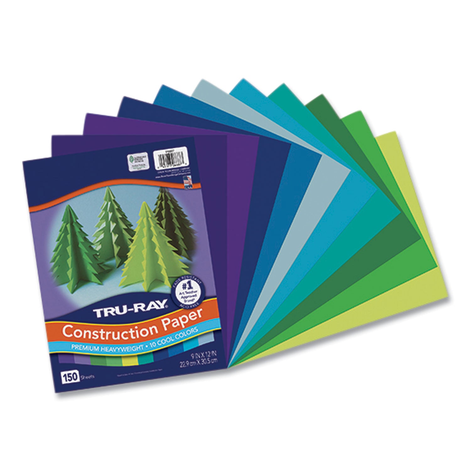Pacon® Tru-Ray Construction Paper, 76 lb Text Weight, 9 x 12, Cool Assorted Colors, 150/Pack