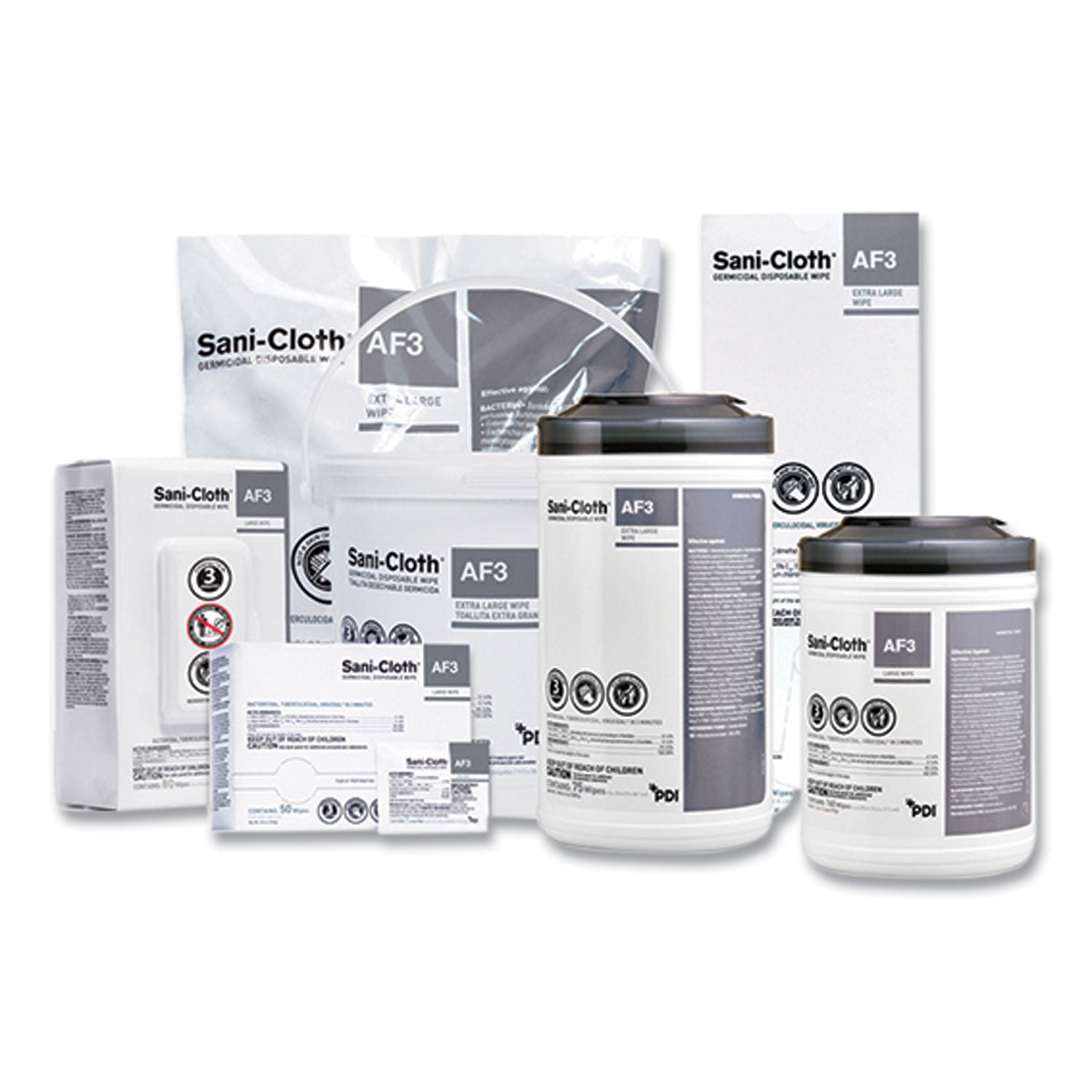 Sani Professional® Sani-Cloth AF3 Germicidal Disposable Wipes, Extra-Large, 1-Ply, 7.5" x 15", Unscented, White, 75/Pack