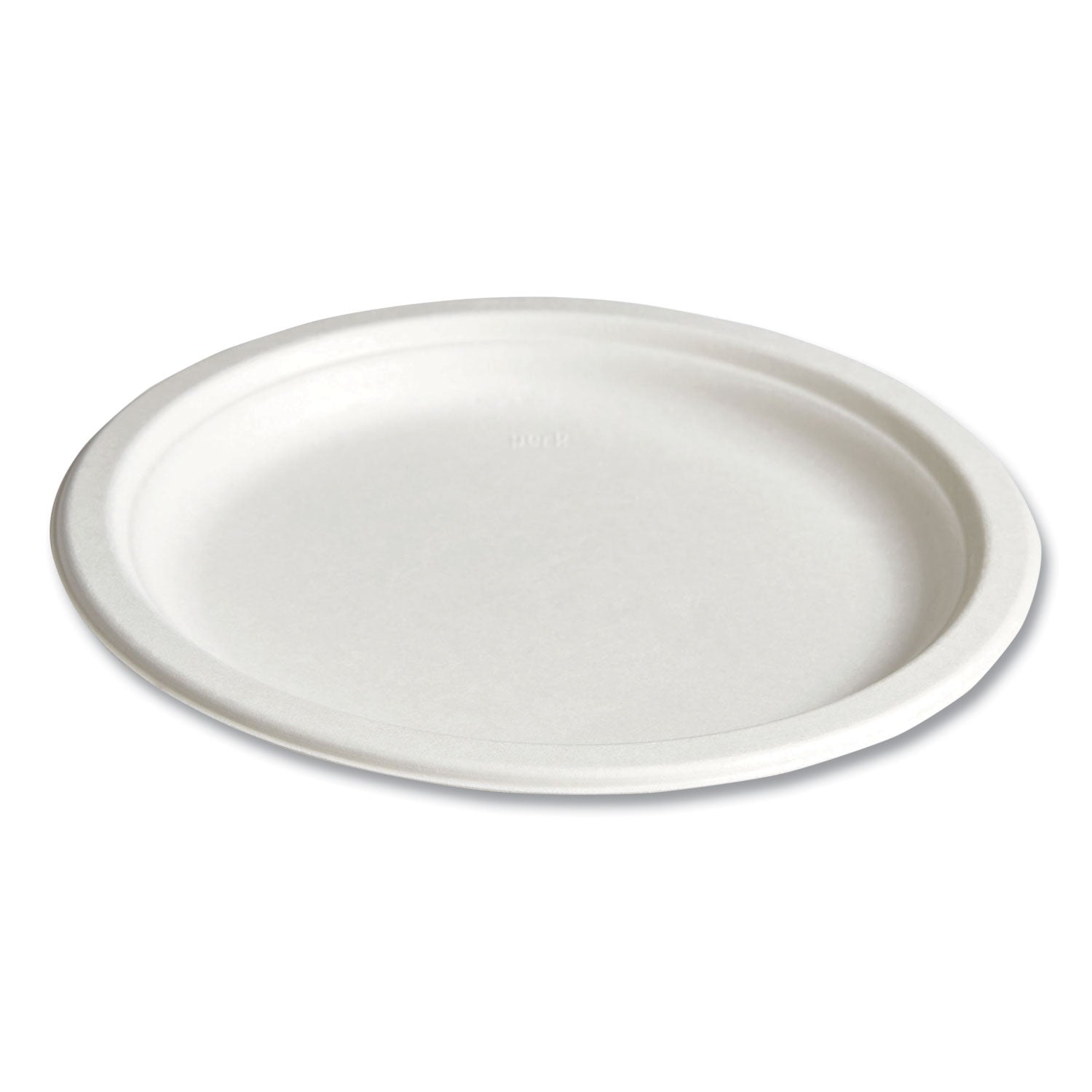 Perk™ PFAS-Free Compostable Bagasse Plates, Sugarcane, 9" dia, White, 250/Pack