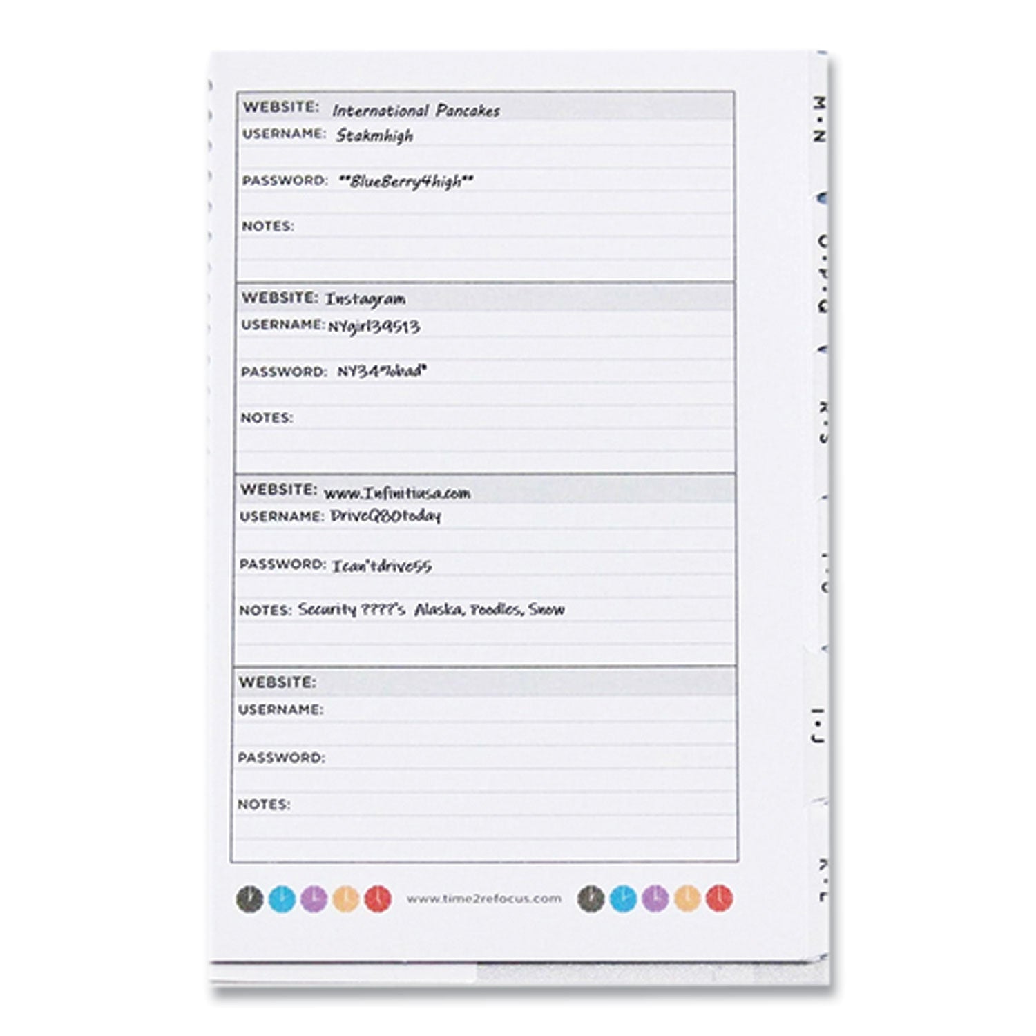 RE-Focus The Creative Office Pocket-Style Password Log Book, 480 Total Entries, 4 Entries/Page, White/Red Poly Cover, (60) 7 x 5.5 Sheets