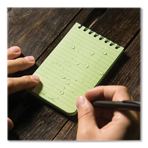 Rite in the Rain® All-Weather Wire-O Notepad, Universal: Narrow Rule and Quadrille Rule, Dark Green Cover, 50 White 3 x 5 Sheets