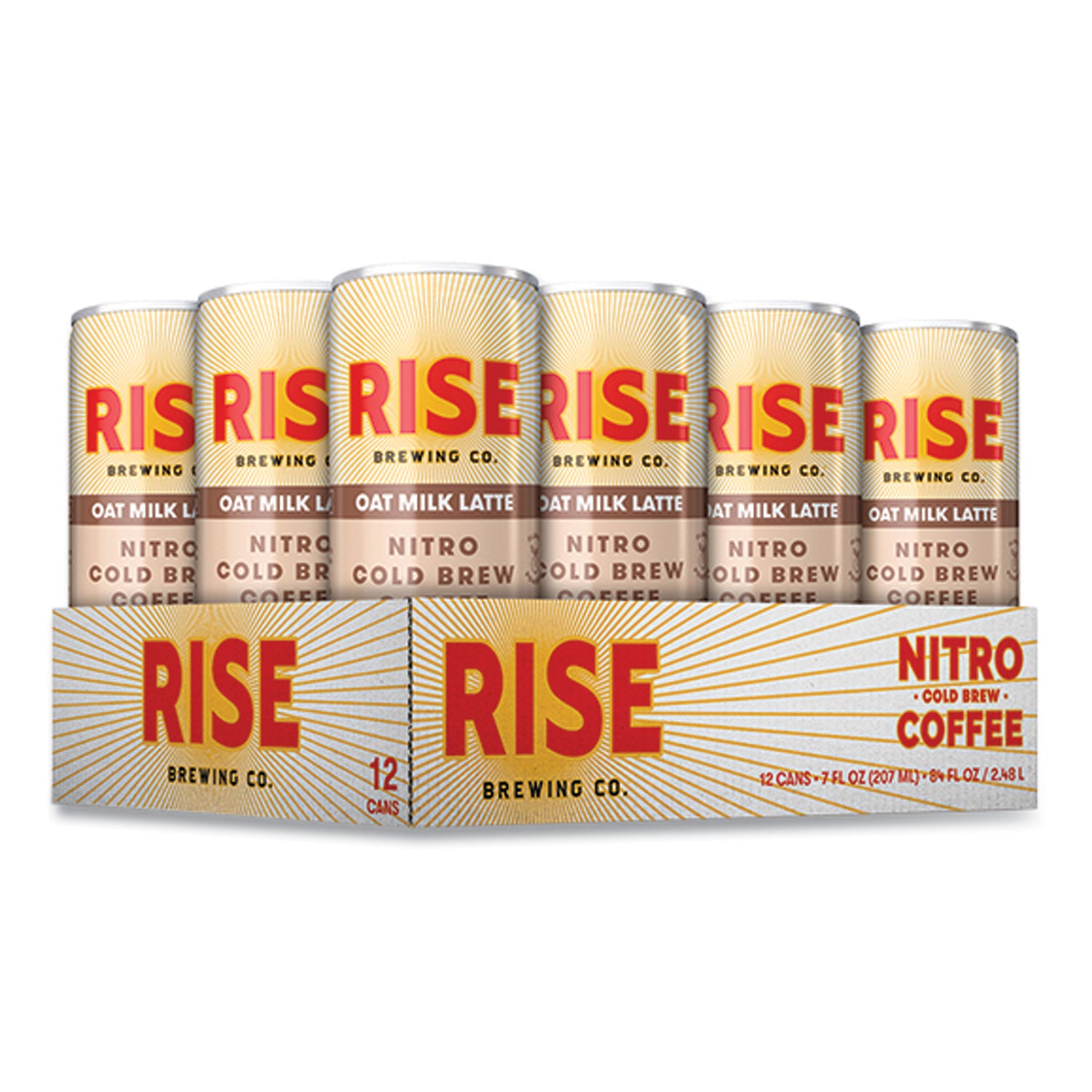RISE Brewing Co.® Nitro Cold Brew Latte, Oat Milk, 7 oz Can, 12/Carton