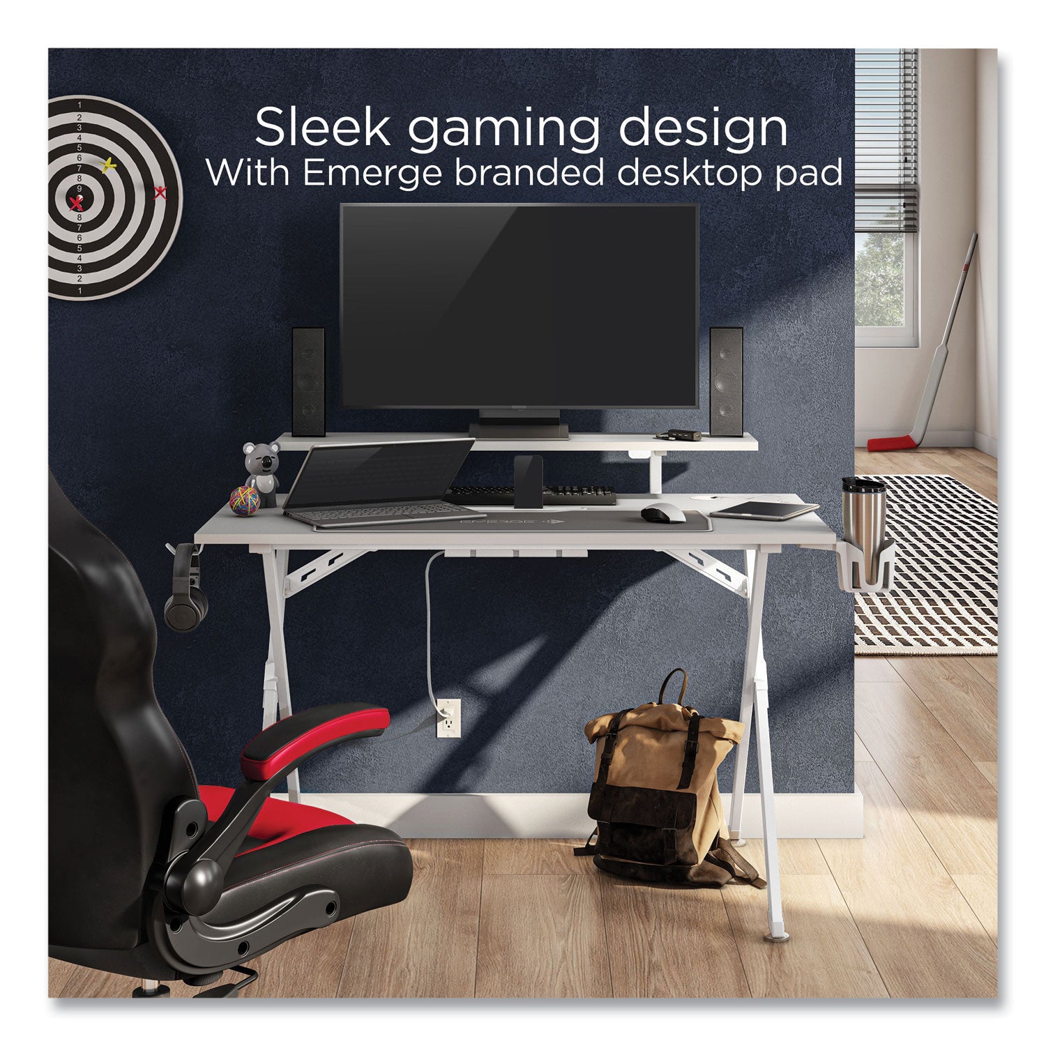 Union & Scale™ Vizon 47" Gaming Desk, 47.2" x 26.6" x 35", White Colorway