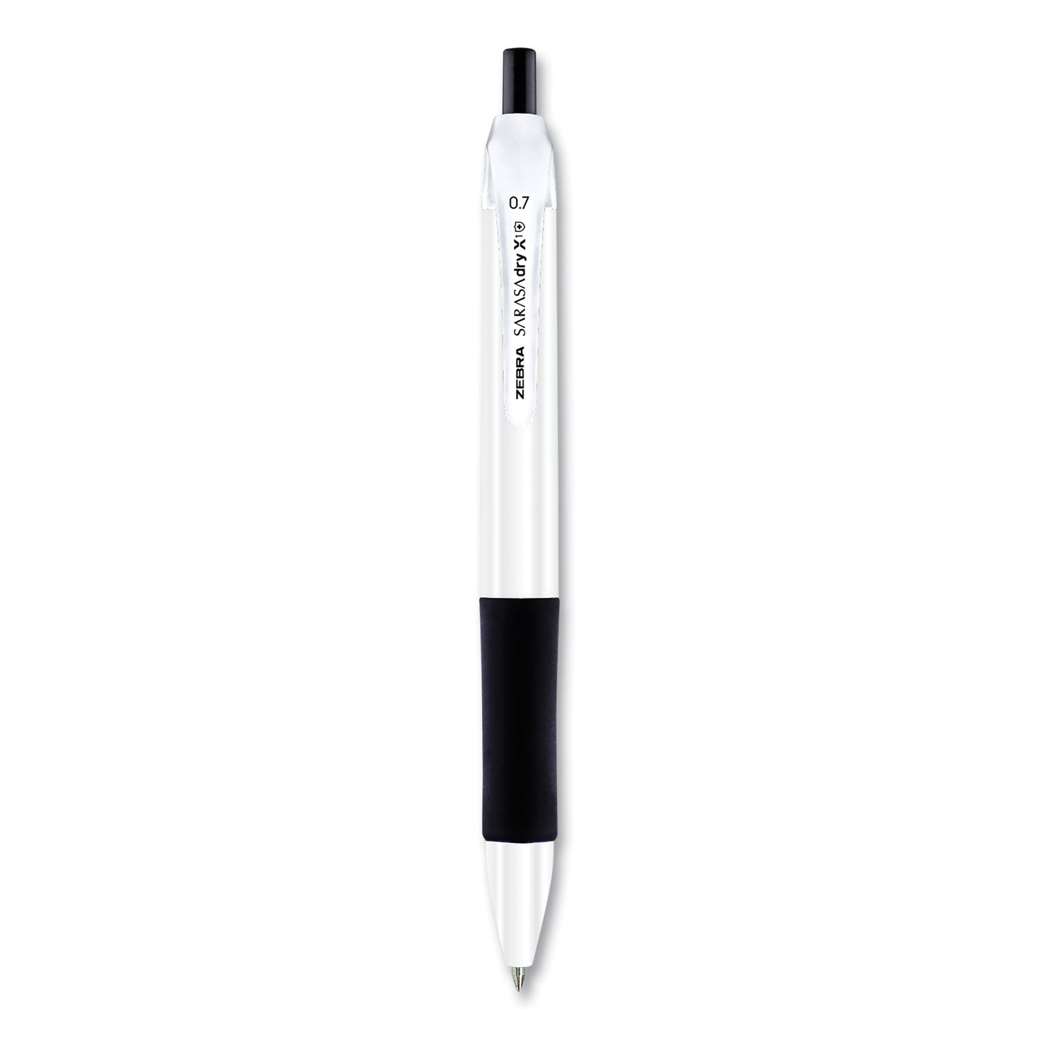 Zebra® Sarasa Dry X1+ Gel Pen, Retractable, Medium 0.7 mm, Black Ink, White/Black Barrel, 12/Pack
