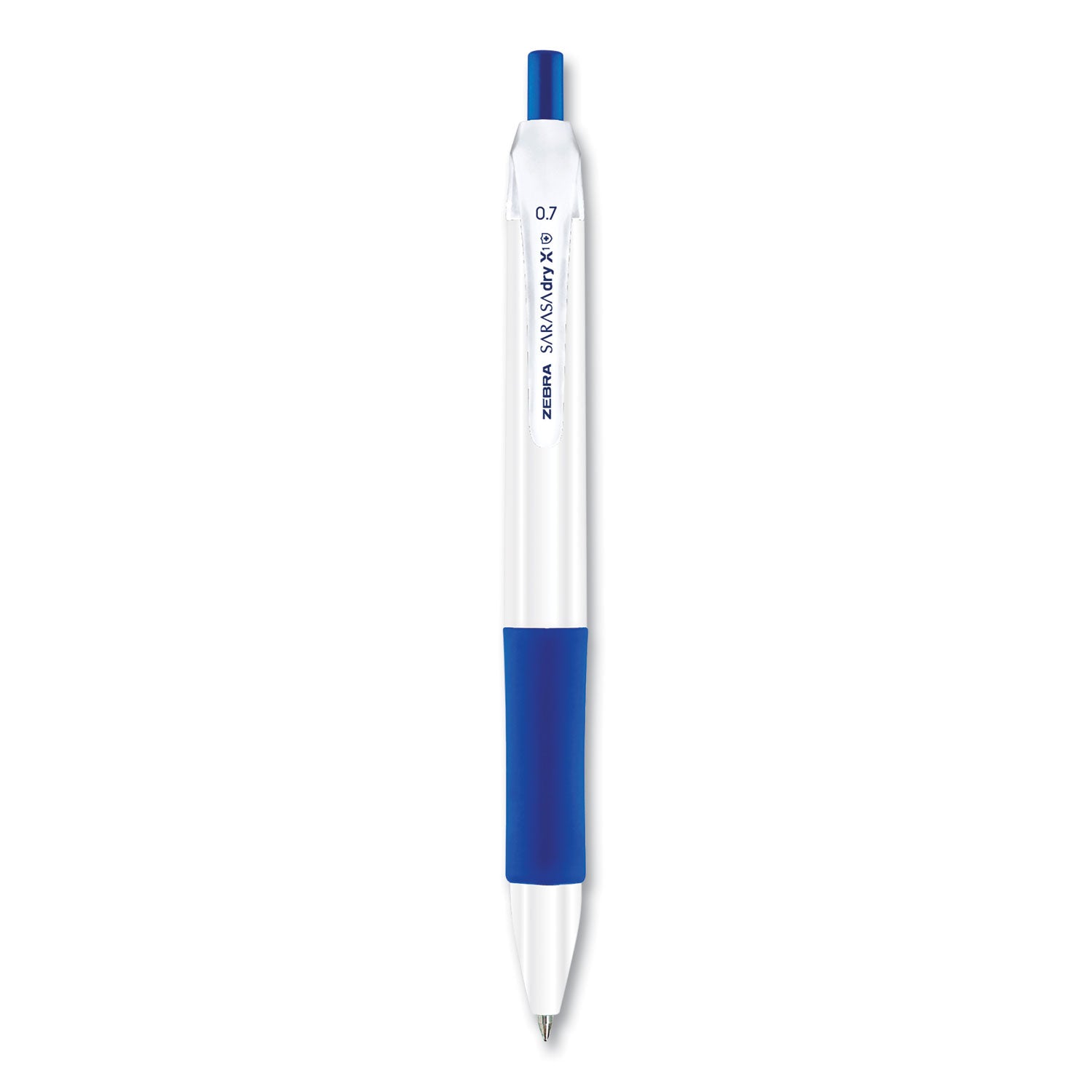 Zebra® Sarasa Dry X1+ Gel Pen, Retractable, Medium 0.7 mm, Blue Ink, White/Blue Barrel, 12/Pack