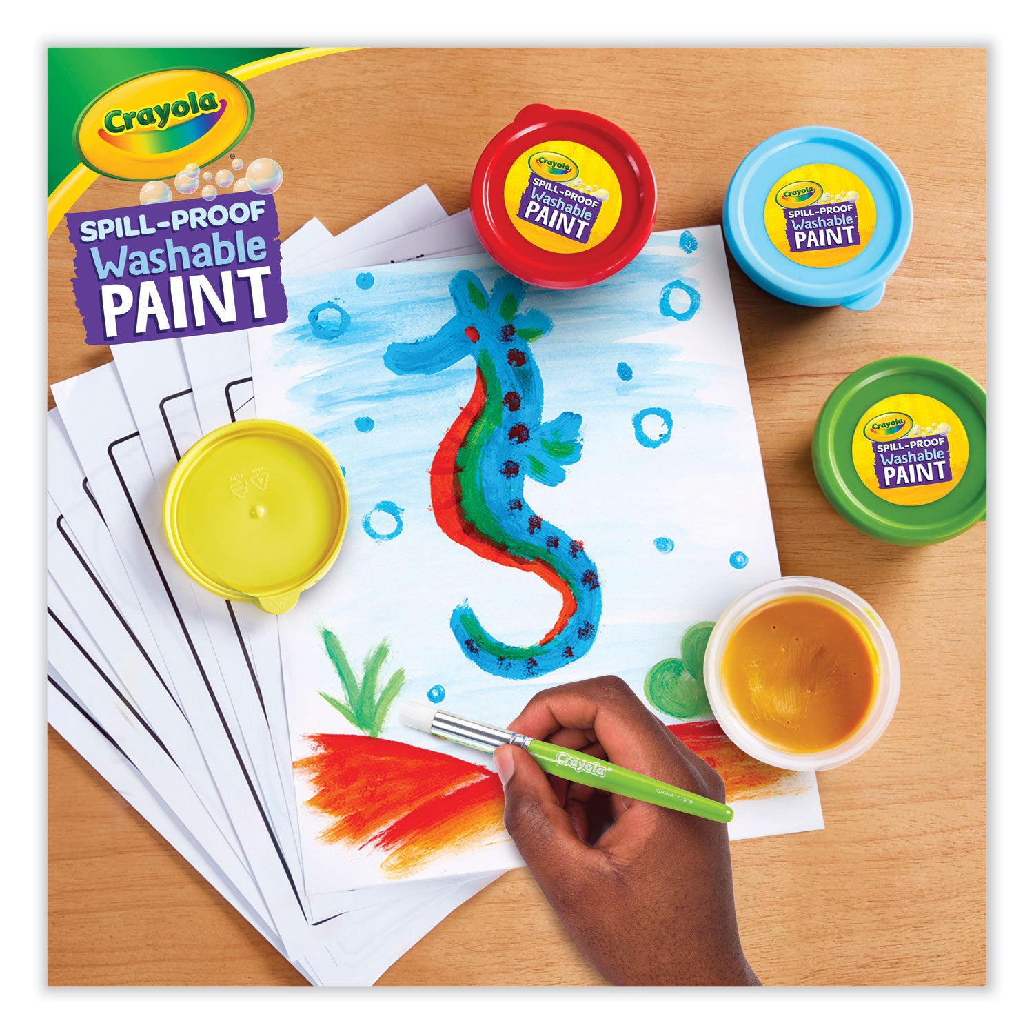 Crayola® Spill Proof Washable Paints, 5 Colors, 1.4 oz Cups, 5 Sets/Carton