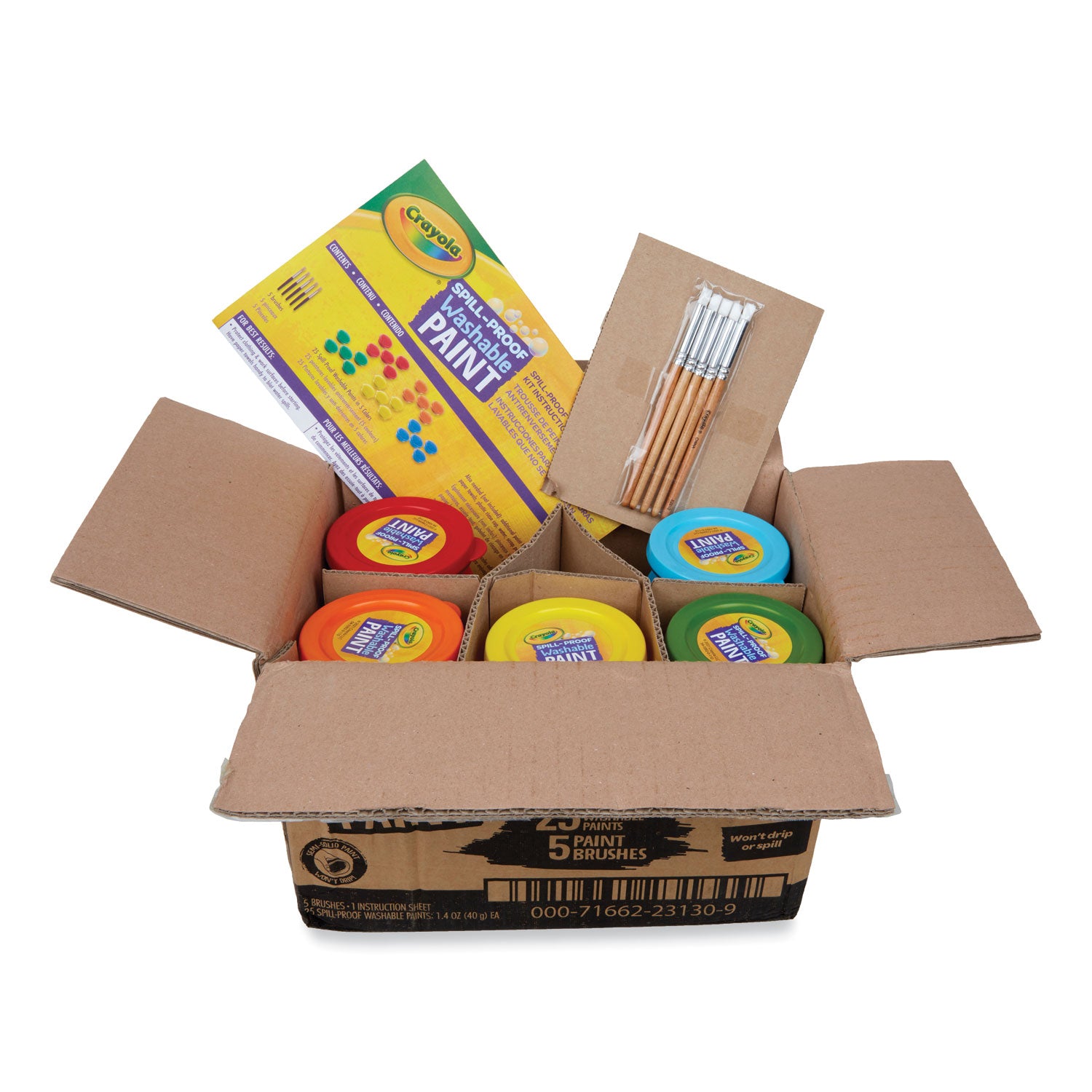 Crayola® Spill Proof Washable Paints, 5 Colors, 1.4 oz Cups, 5 Sets/Carton