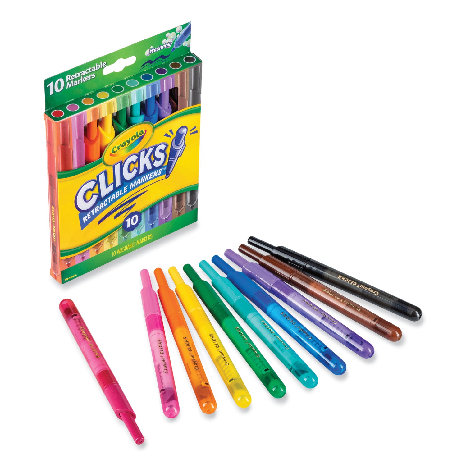 Super Clicks Retractable Markers, Assorted Bullet Tip Sizes, Assorted Colors, 10/Pack