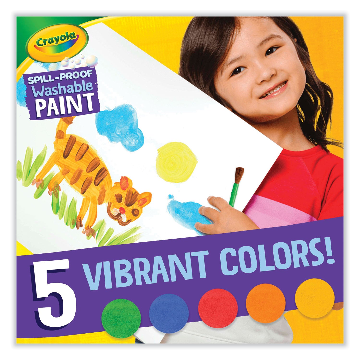Crayola® Spill Proof Washable Paints, 5 Colors, 1.4 oz Cups, 5 Sets/Carton