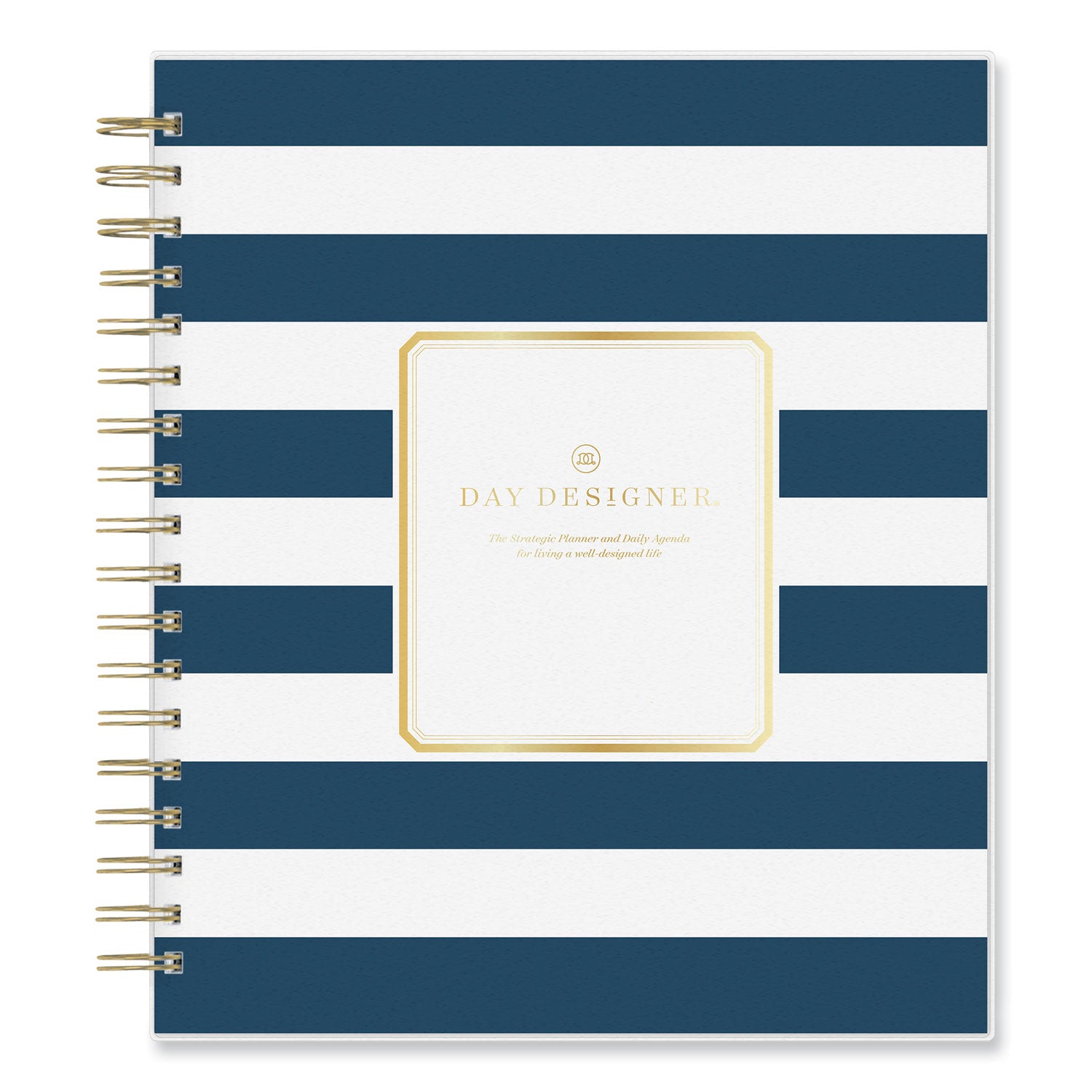 Blue Sky® Day Designer Navy Stripe Daily/Monthly Planner, Horizontal Stripe Artwork, 10 x 8, Navy/White Cover, 12-Month (Jan-Dec): 2025