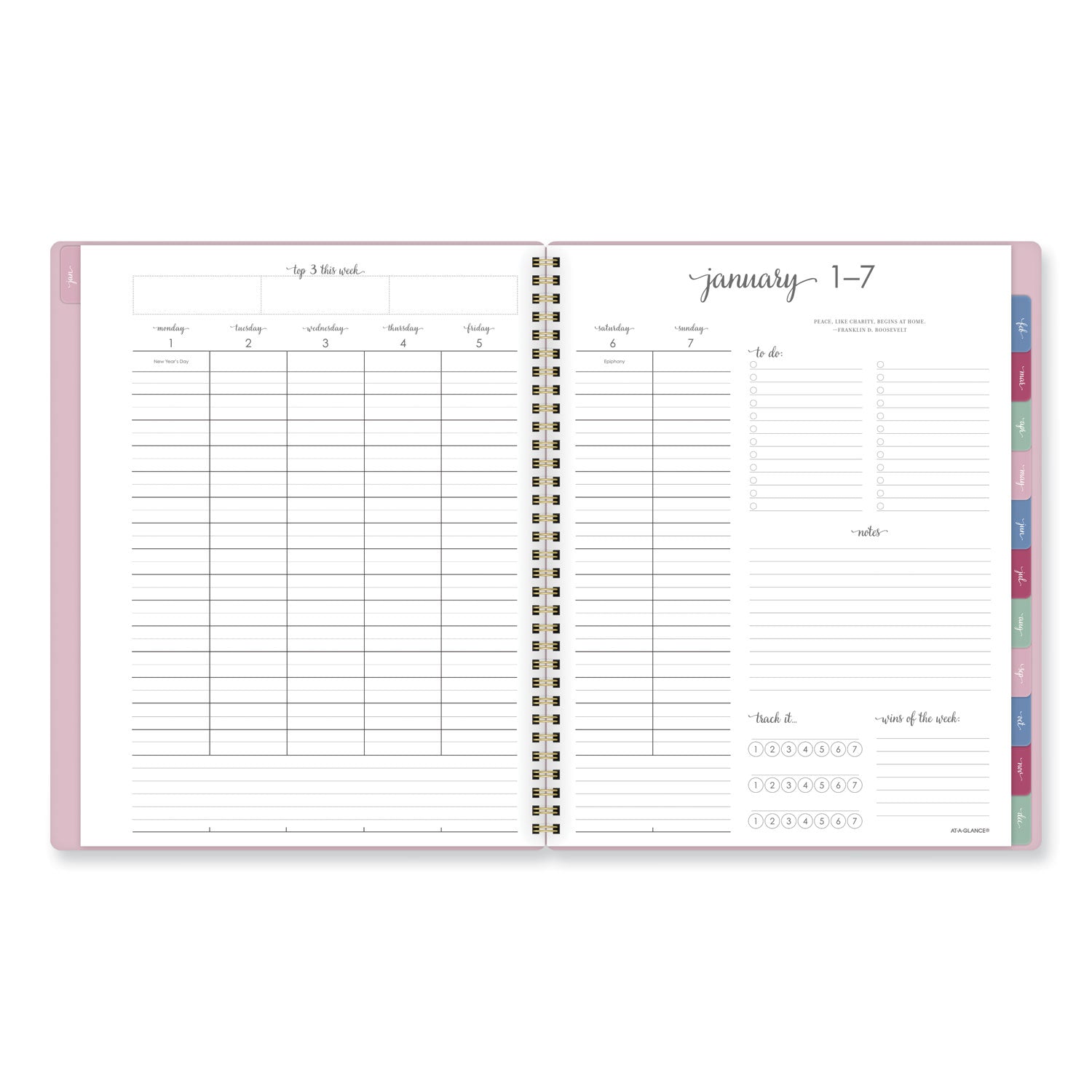 AT-A-GLANCE® Harmony Weekly/Monthly Poly Planner, 11 x 9.38, Pink Cover, 13-Month (Jan to Jan): 2024 to 2025