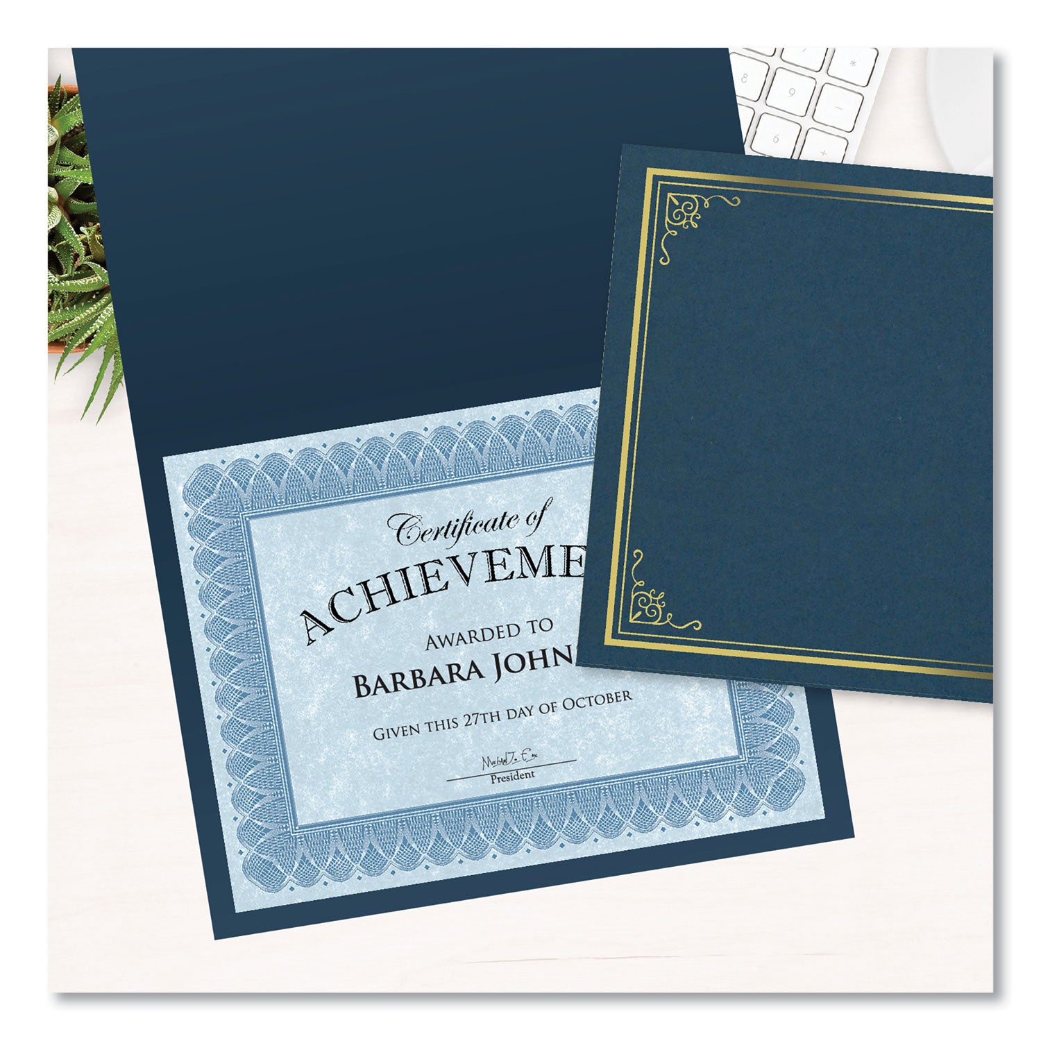 Geographics® Certificate/Document Cover, 9.75' x 12.5", Navy With Gold Foil, 5/Pack