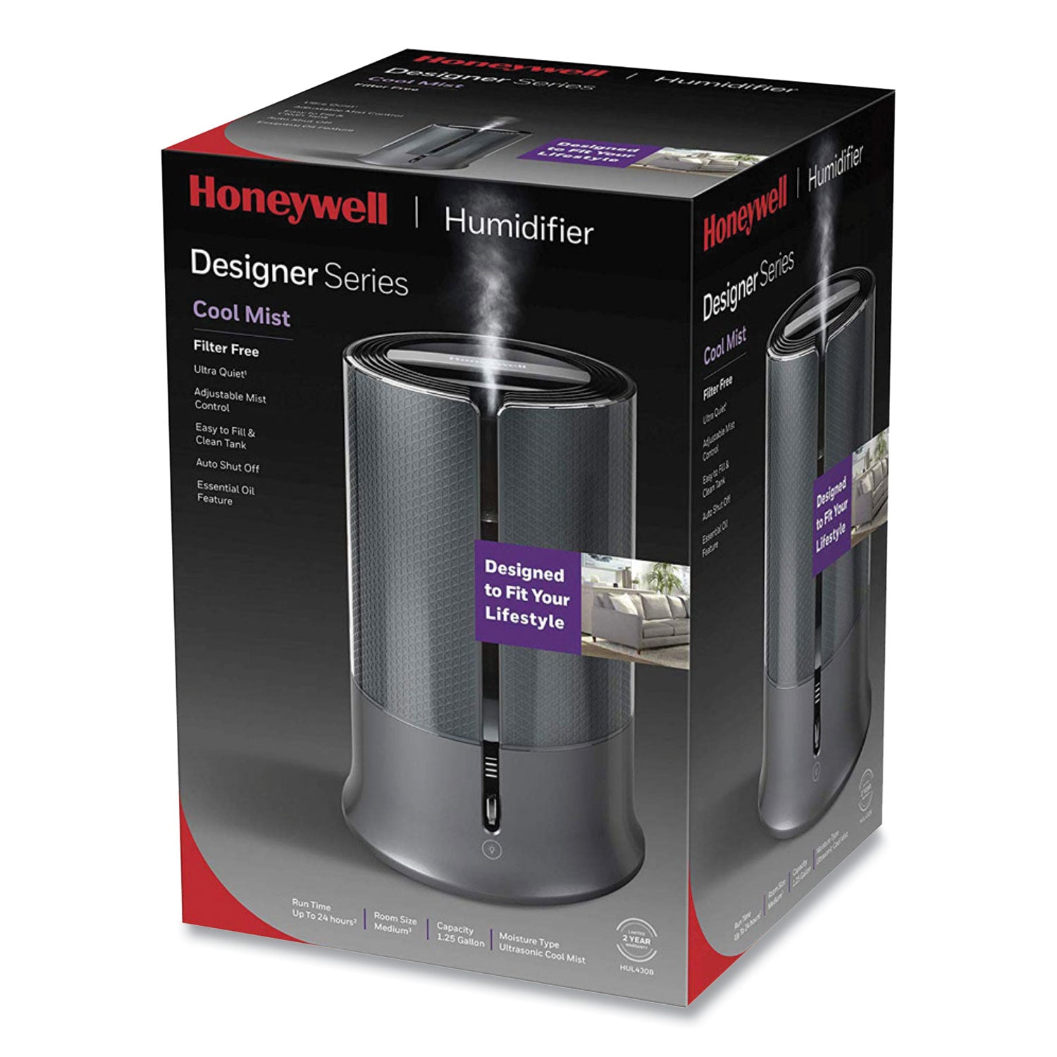 Honeywell Filter Free Ultrasonic Cool Mist Humidifier, 1.25 gal, 8.8 x 8.8 x 13.2, Black