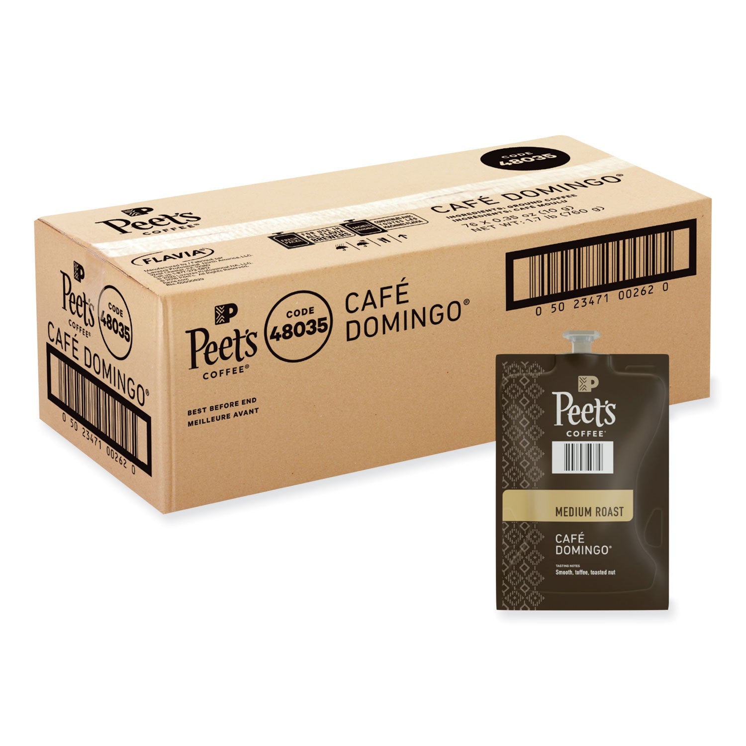 FLAVIA Ground Coffee Freshpacks, Cafe Domingo Blend, 0.35 oz Freshpack, 76/Carton