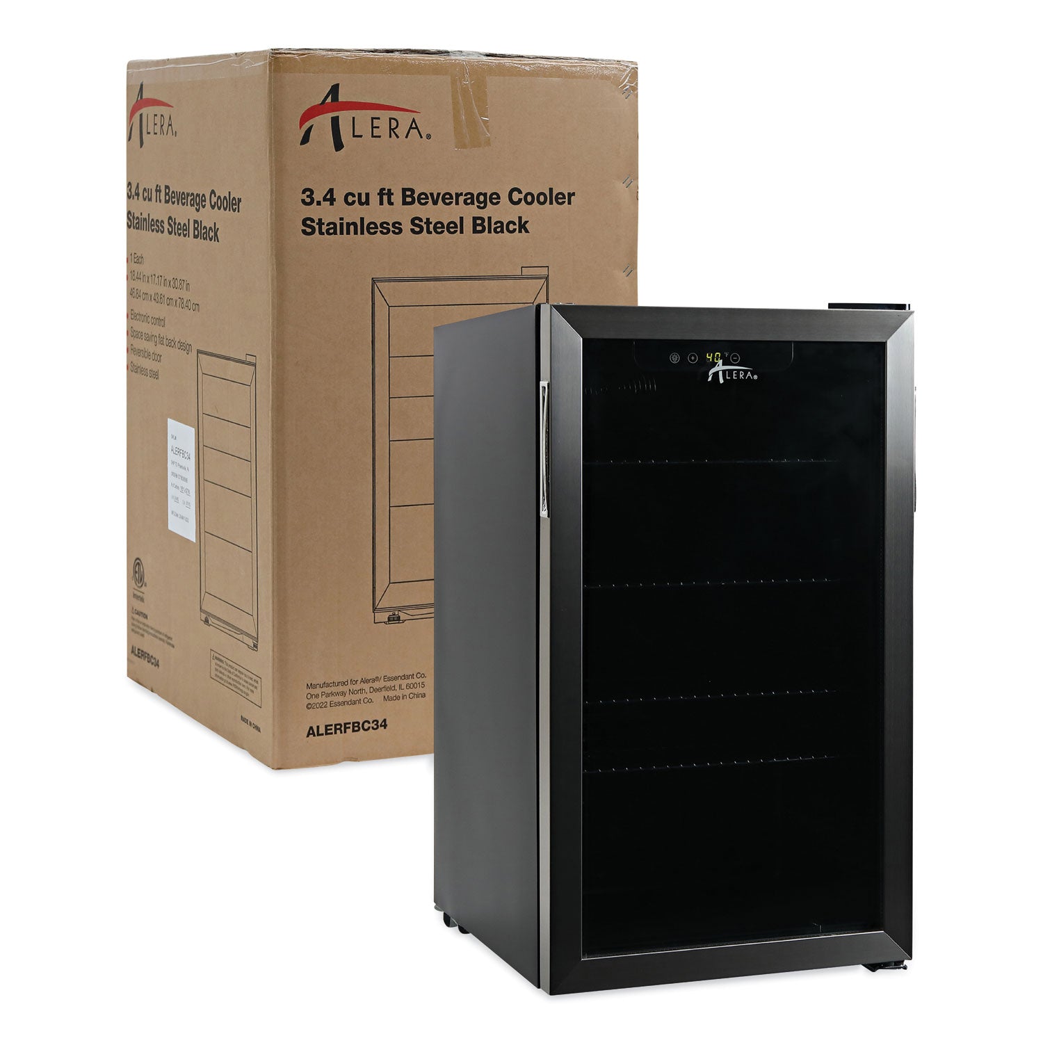 Alera™ 3.4 Cu. Ft. Beverage Cooler, Stainless Steel/black