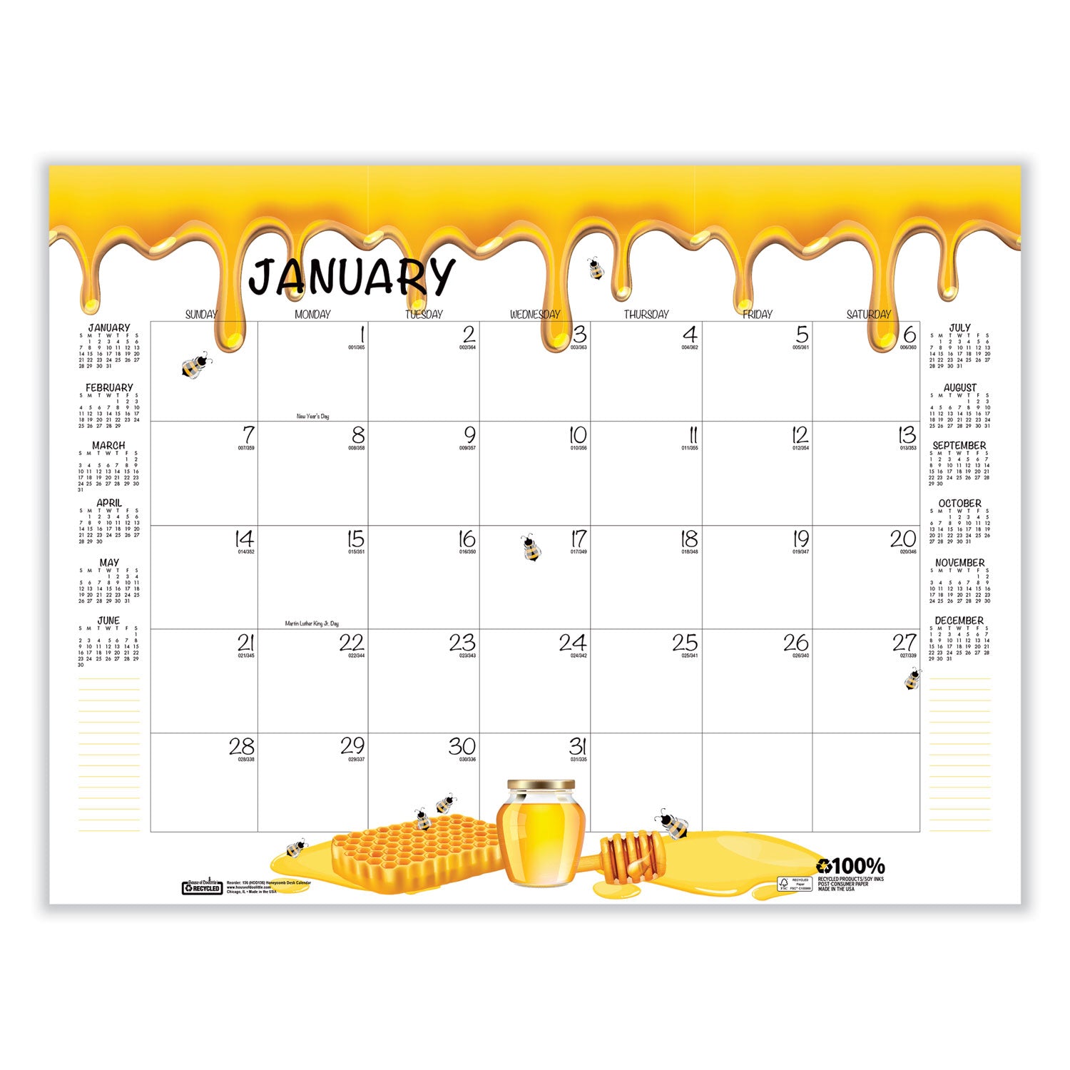 House of Doolittle™ Recycled Honeycomb Desk Pad Calendar, Honeycomb Artwork, 22 x 17, White/Multicolor Sheets, 12-Month (Jan to Dec): 2025