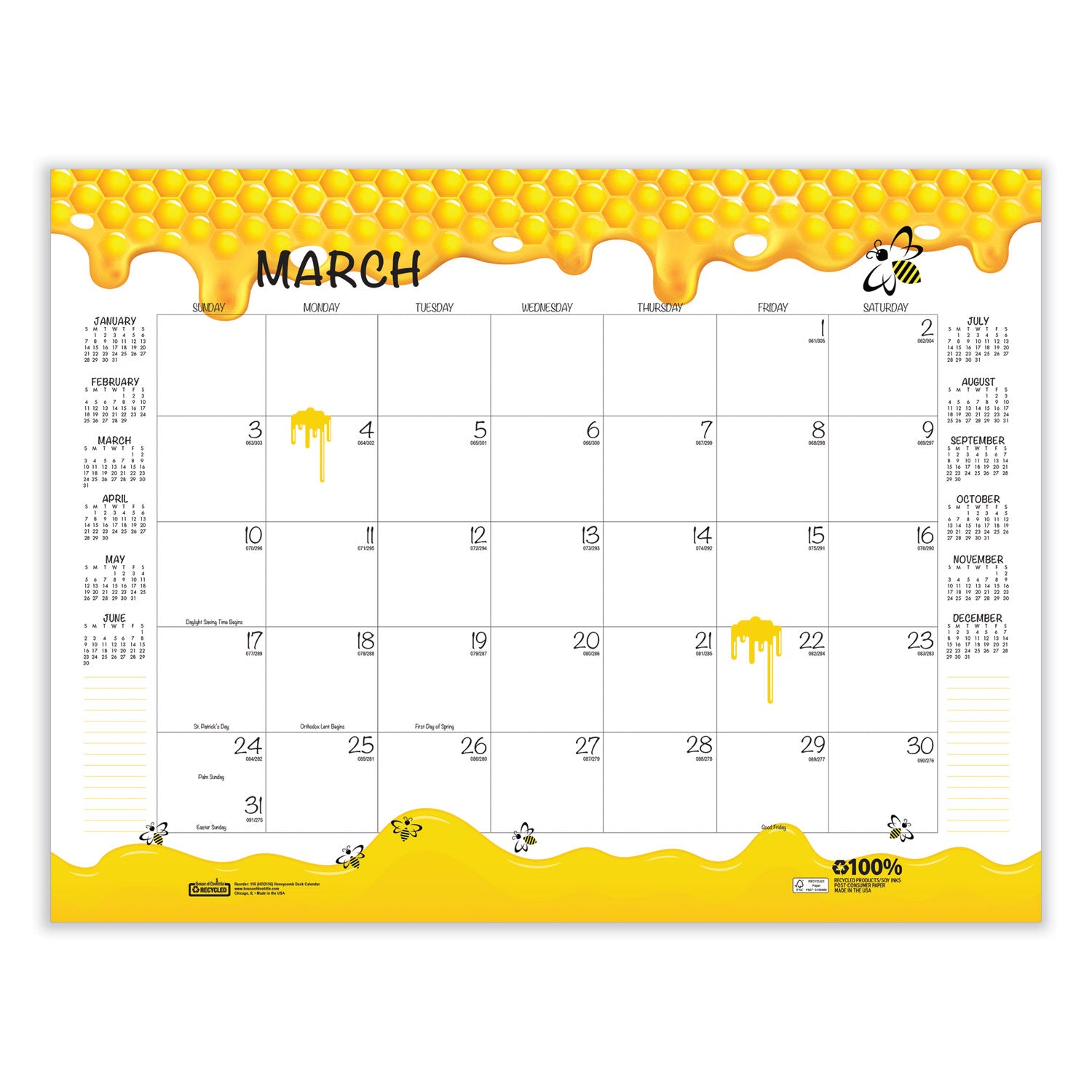 House of Doolittle™ Recycled Honeycomb Desk Pad Calendar, Honeycomb Artwork, 22 x 17, White/Multicolor Sheets, 12-Month (Jan to Dec): 2025