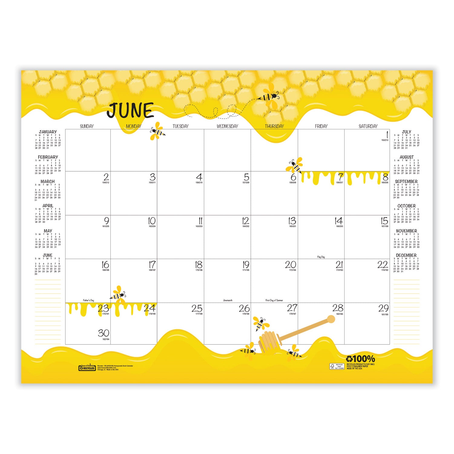 House of Doolittle™ Recycled Honeycomb Desk Pad Calendar, Honeycomb Artwork, 22 x 17, White/Multicolor Sheets, 12-Month (Jan to Dec): 2025