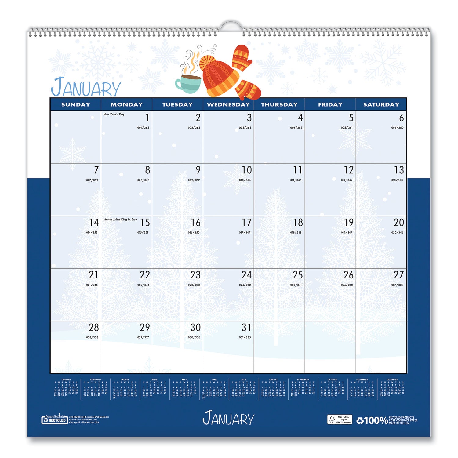 House of Doolittle™ Recycled Seasonal Wall Calendar, Illustrated Seasons Artwork, 12 x 12, 12-Month (Jan to Dec): 2025