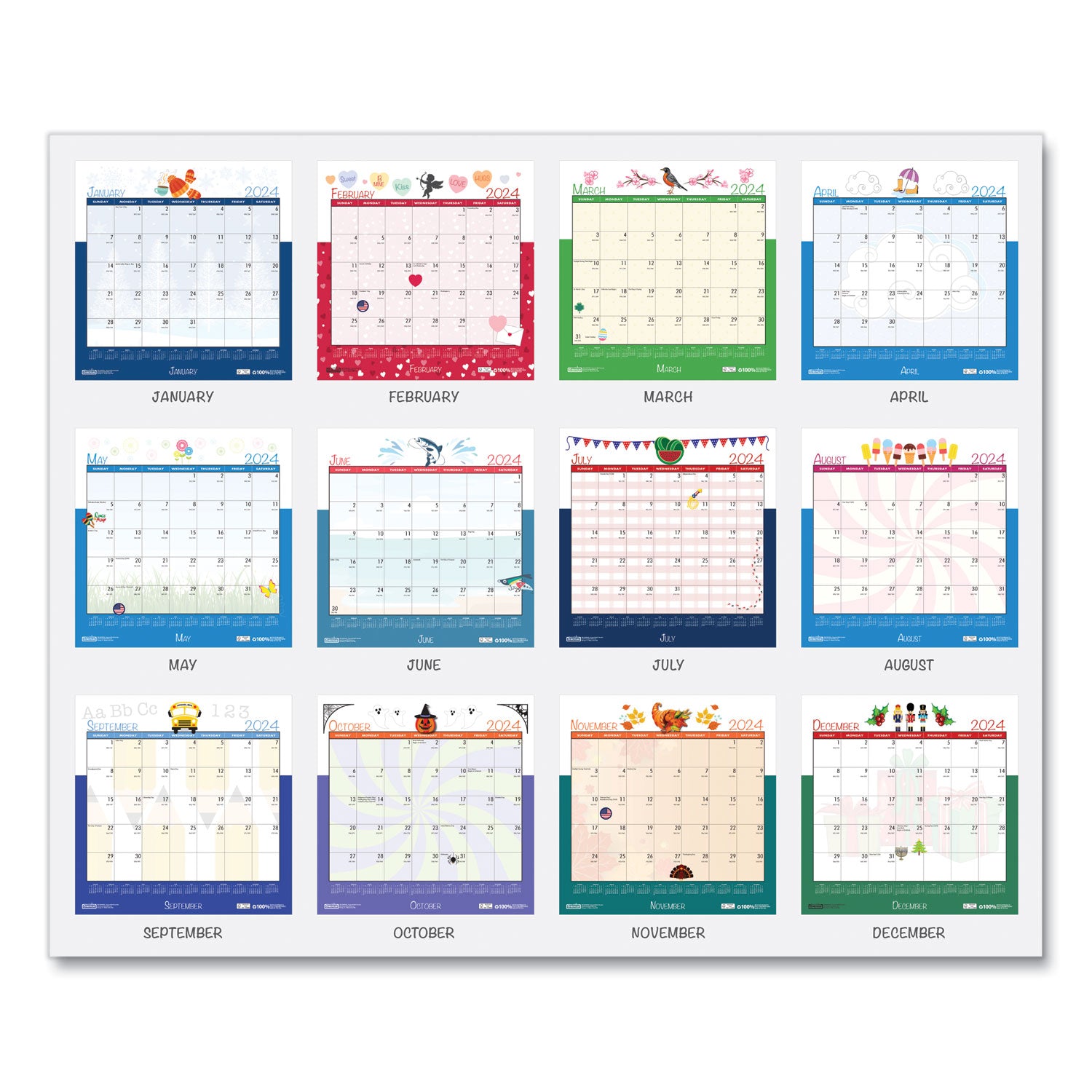 House of Doolittle™ Recycled Seasonal Wall Calendar, Illustrated Seasons Artwork, 12 x 12, 12-Month (Jan to Dec): 2025