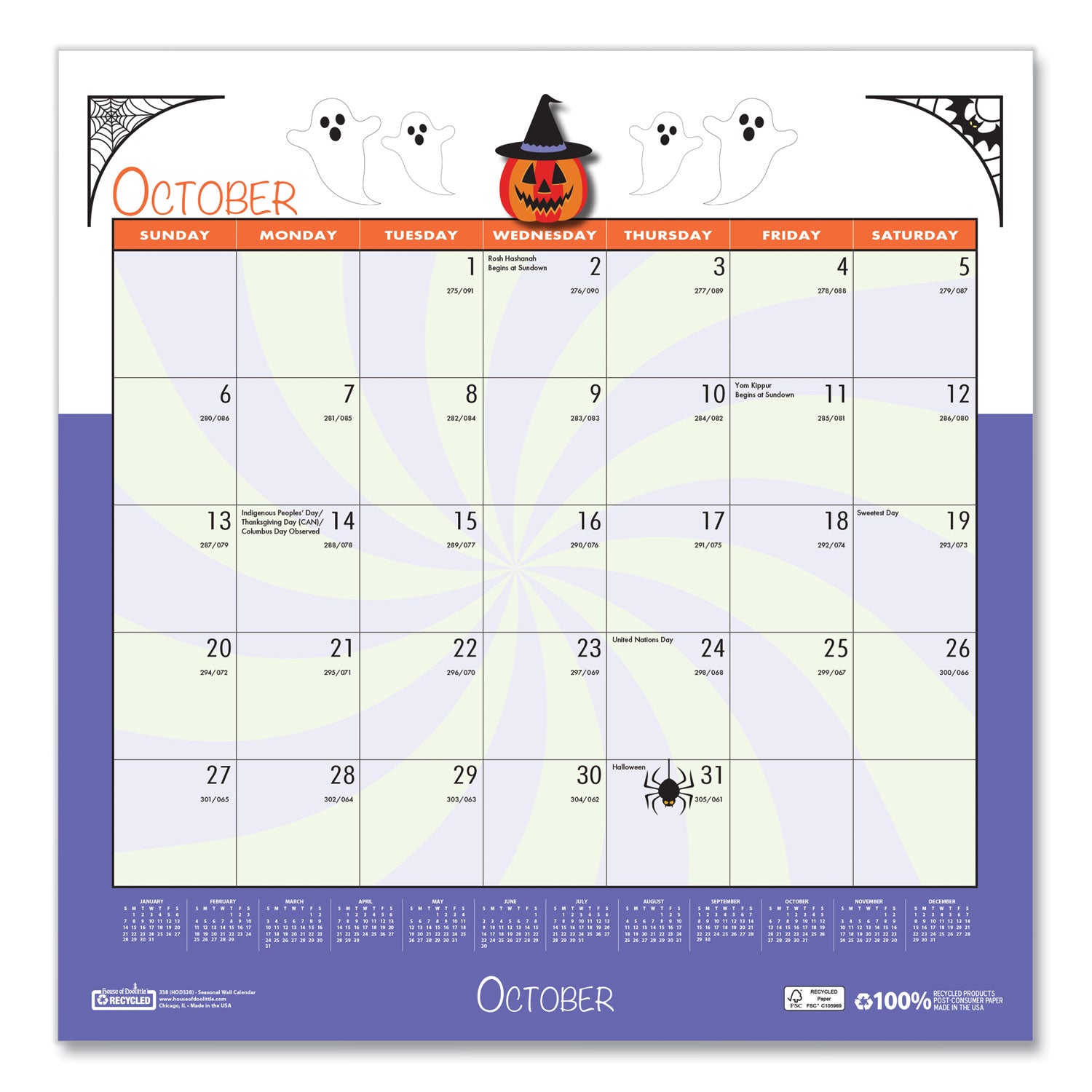 House of Doolittle™ Recycled Seasonal Wall Calendar, Illustrated Seasons Artwork, 12 x 12, 12-Month (Jan to Dec): 2025