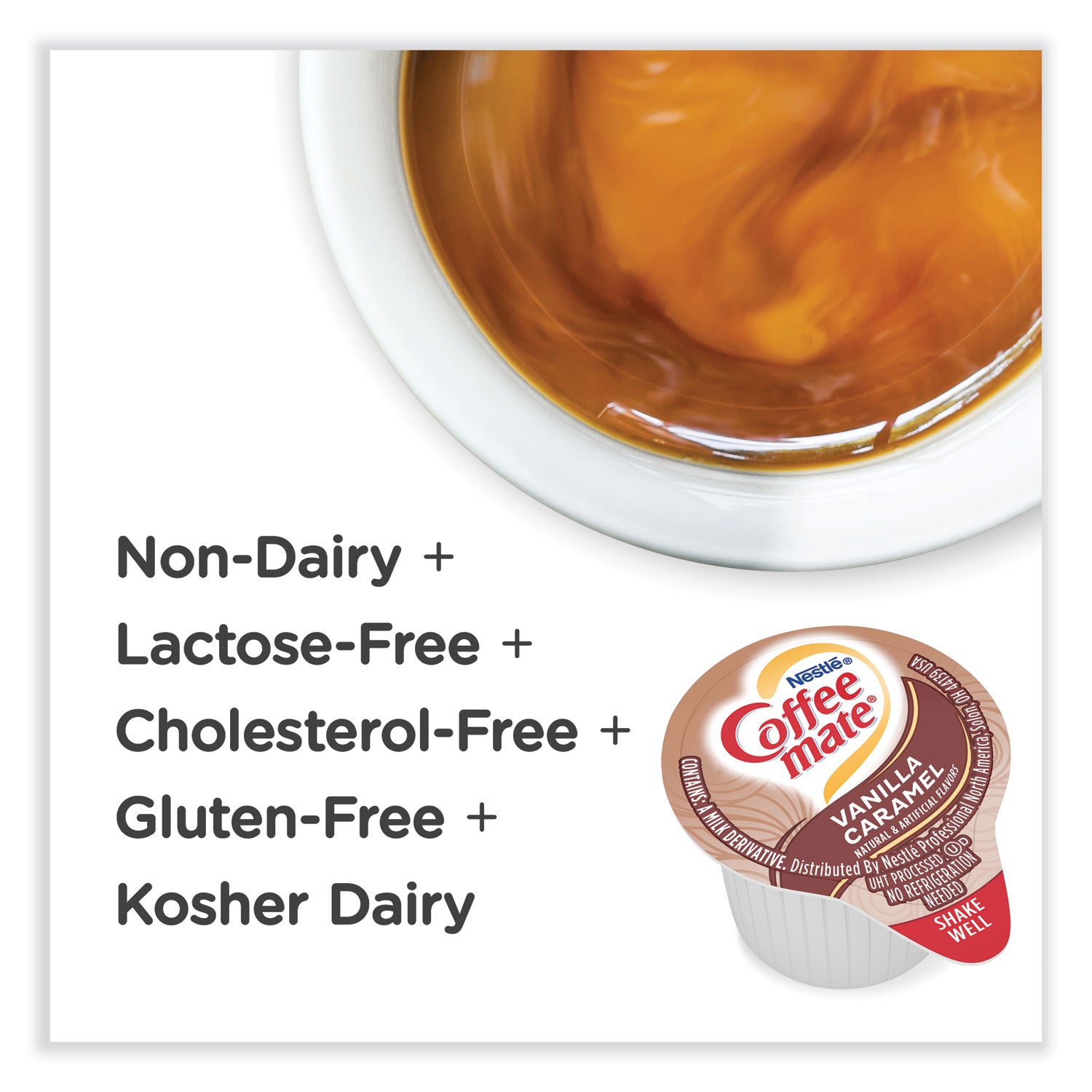 Coffee mate® Bulk Liquid Coffee Creamer, Vanilla Caramel, 0.38 oz Mini Cups, 180/Carton