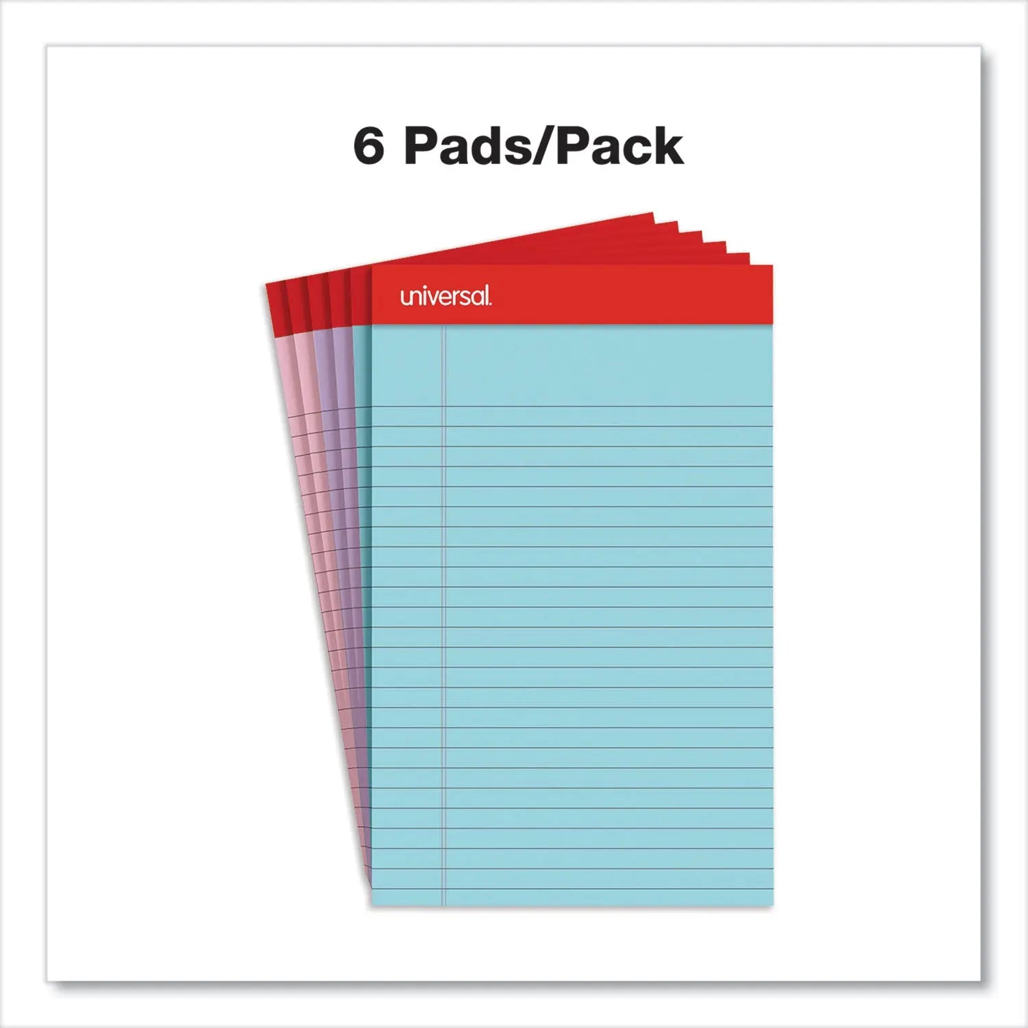 Perforated Ruled Writing Pads, Narrow Rule, Red Headband, 50 Assorted Pastels 5 x 8 Sheets, 6/Pack Universal® Flipcost