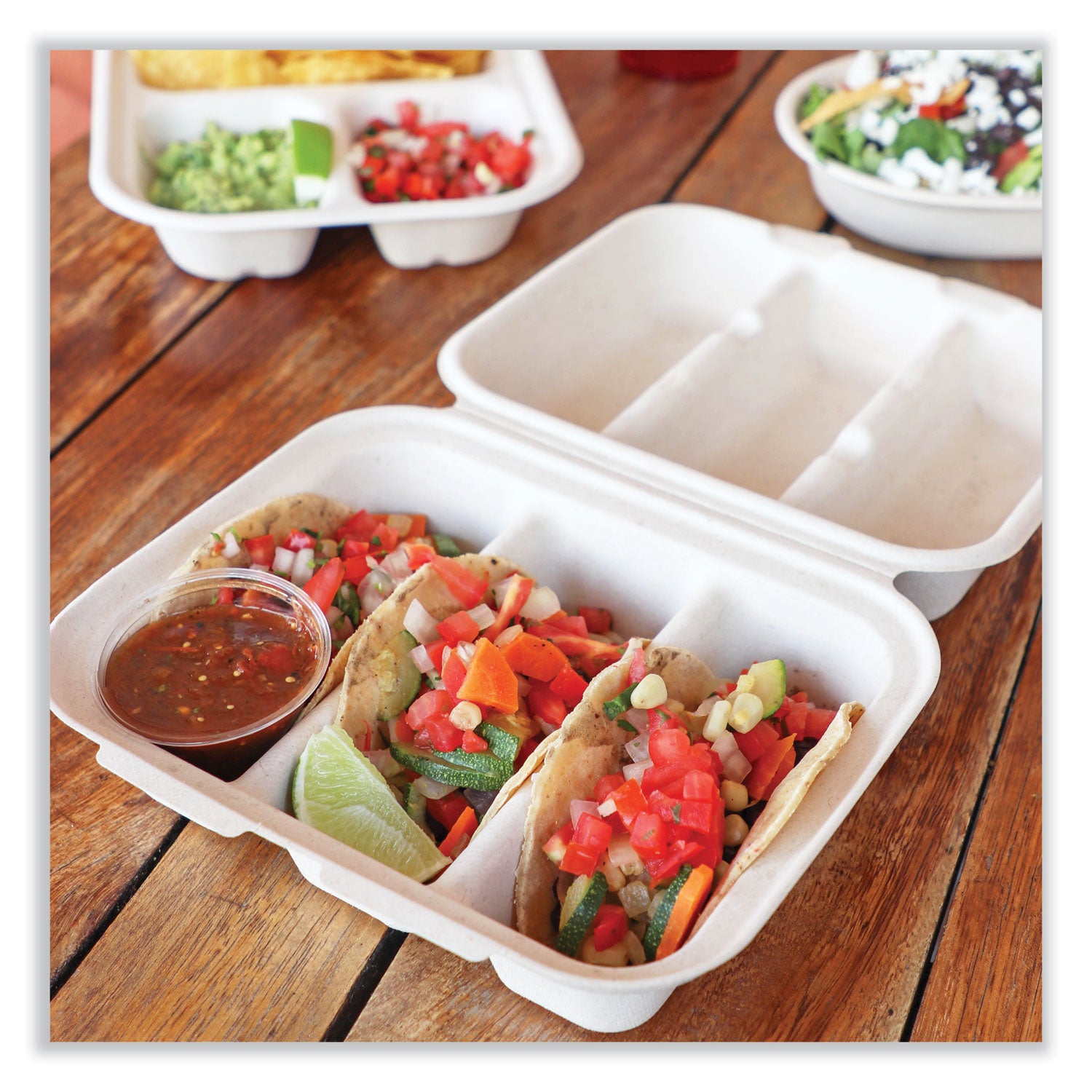 World Centric® Fiber Hinged Containers, 8.8 x 8.2 x 2.9, Natural, Paper, 300/Carton