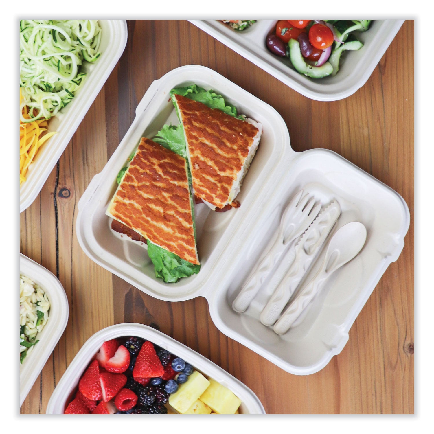 World Centric® Fiber Hinged Containers, Hoagie Box, 9.2 x 6.4 x 3.1, Natural, Paper, 500/Carton