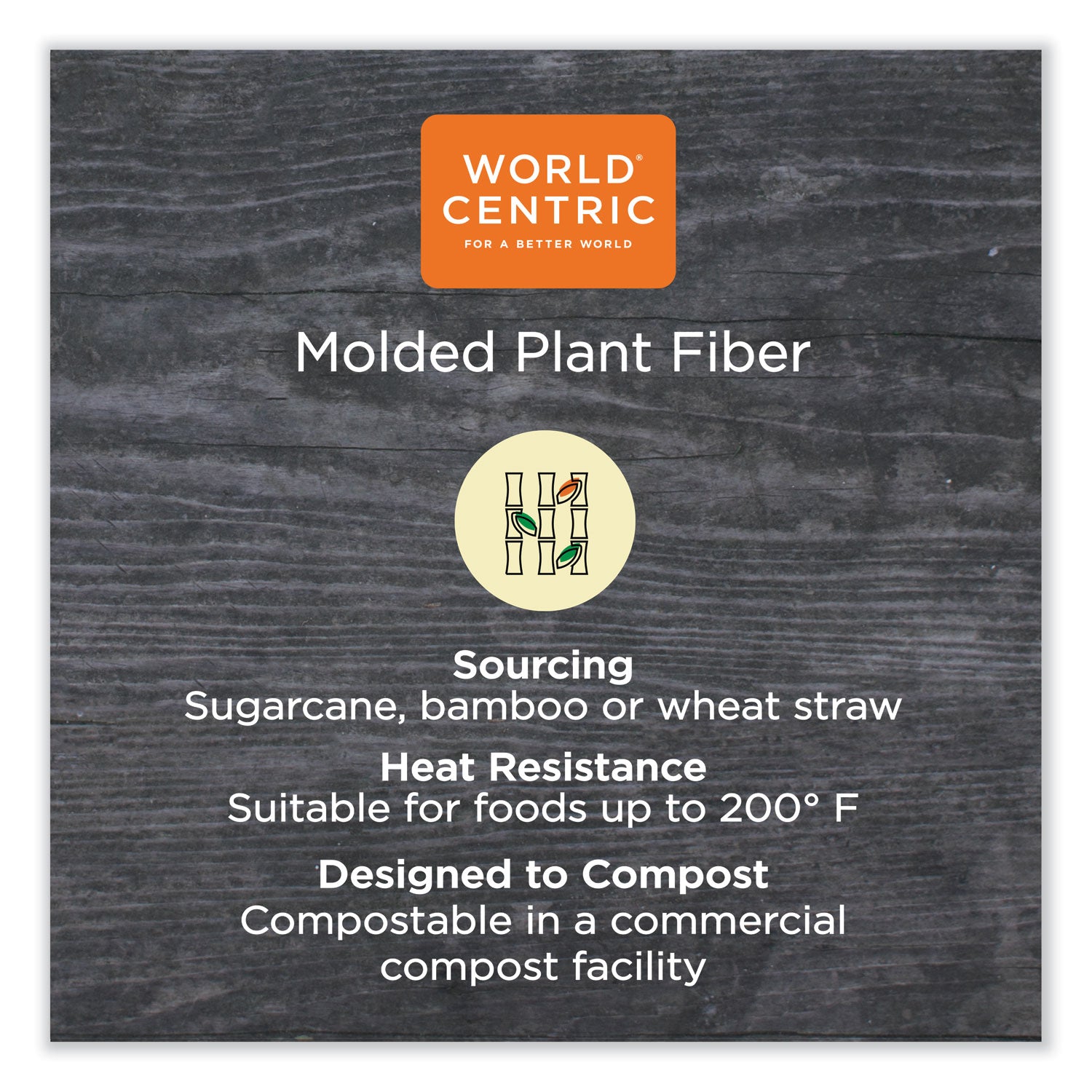 World Centric® Fiber Hinged Containers, 9.2 x 9.1 x 3.2, Natural, Paper, 300/Carton