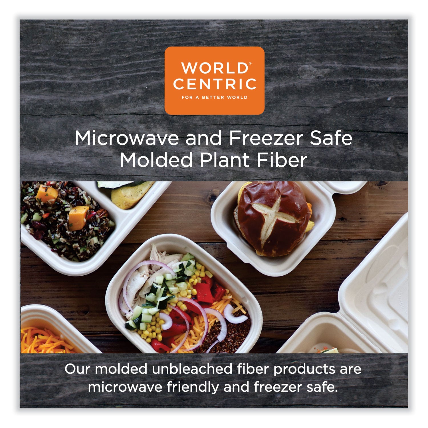 World Centric® Fiber Containers, 48 oz, 8.7 x 6.5 x 3.1, Natural, Paper, 400/Carton