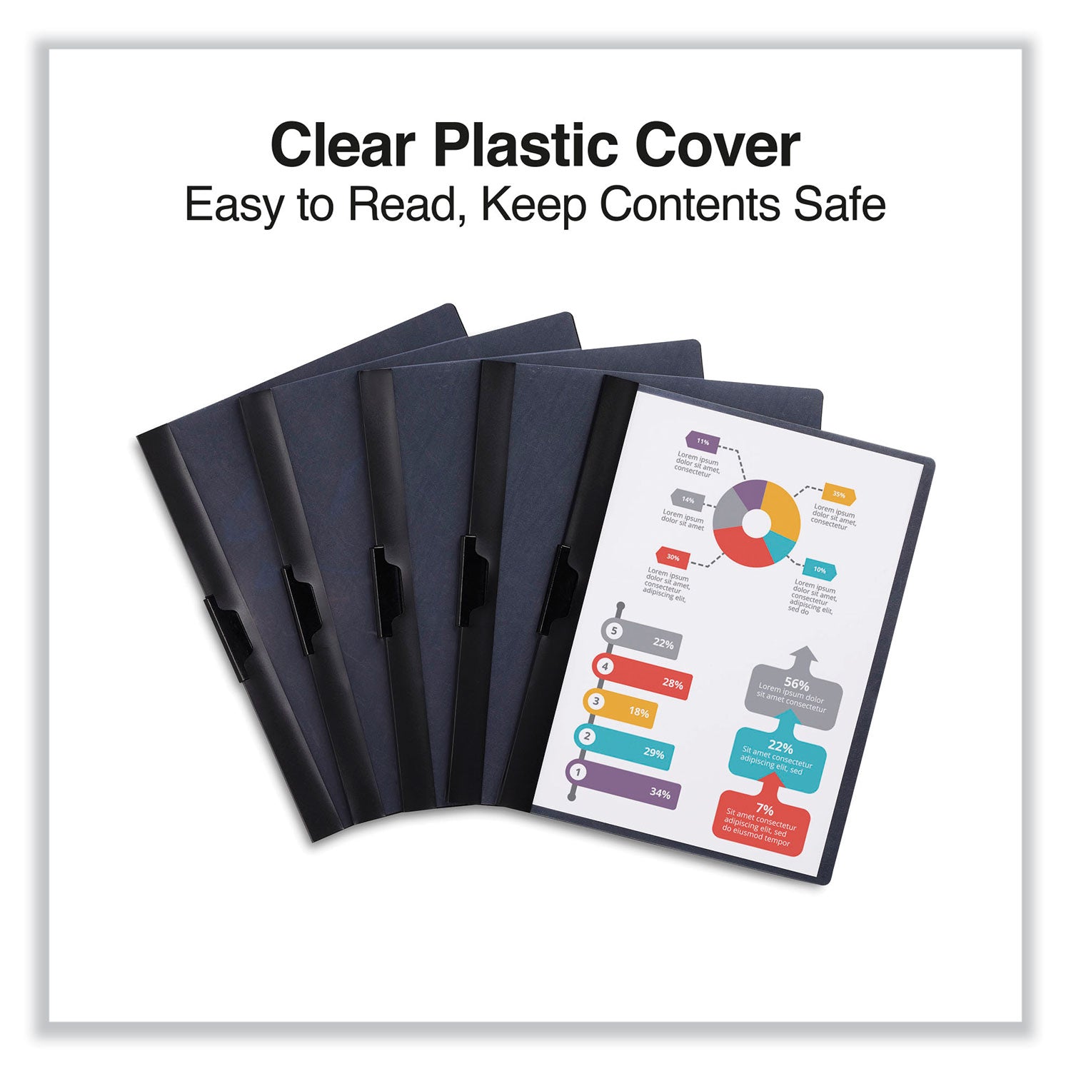 Universal® Clip-Style Report Cover, Clip Fastener, 8.5 X 11, Clear/black, 5/pack