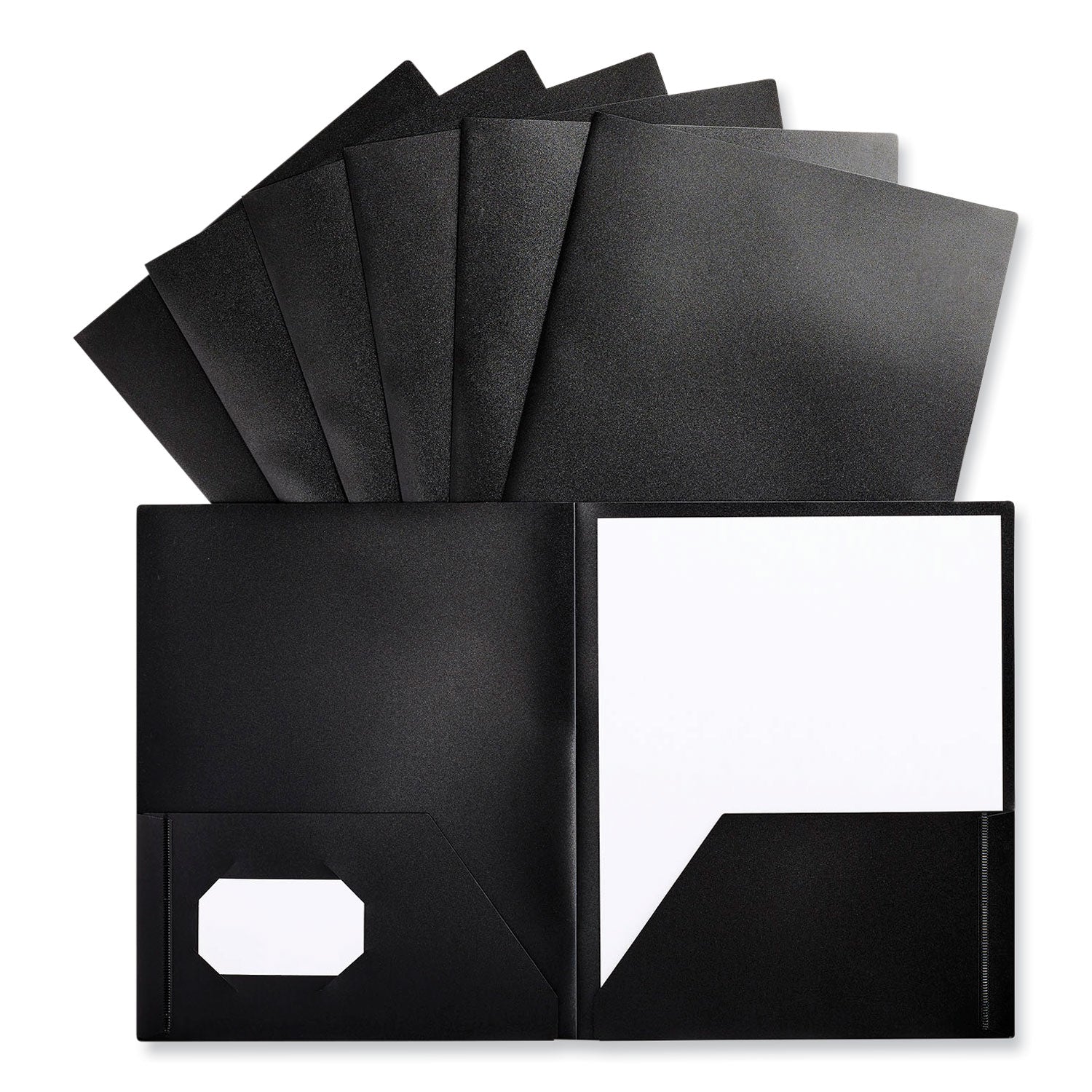 Universal® Two-Pocket Plastic Folders, 100-Sheet Capacity, 11 X 8.5, Black, 10/pack