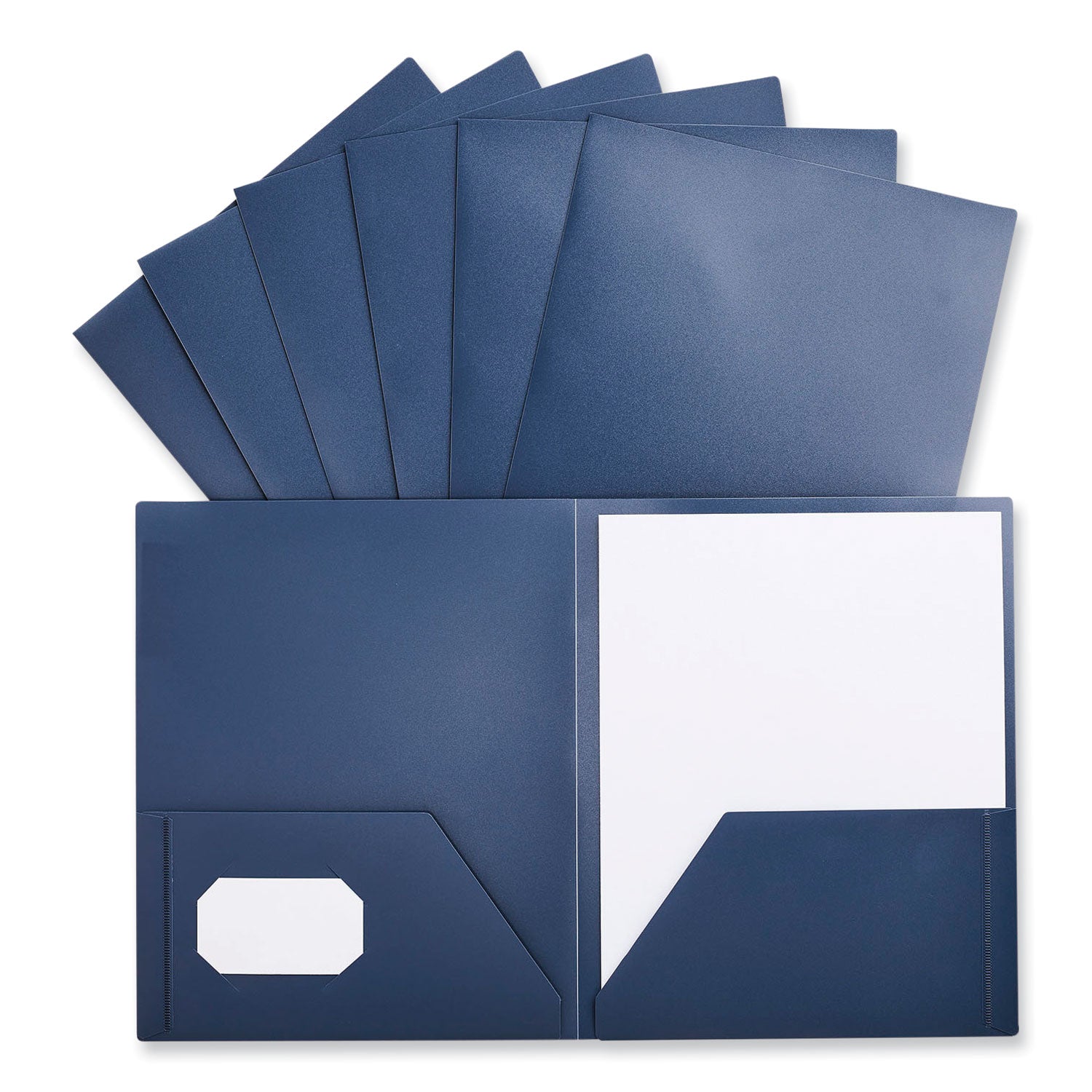Universal® Two-Pocket Plastic Folders, 100-Sheet Capacity, 11 X 8.5, Navy Blue, 10/pack