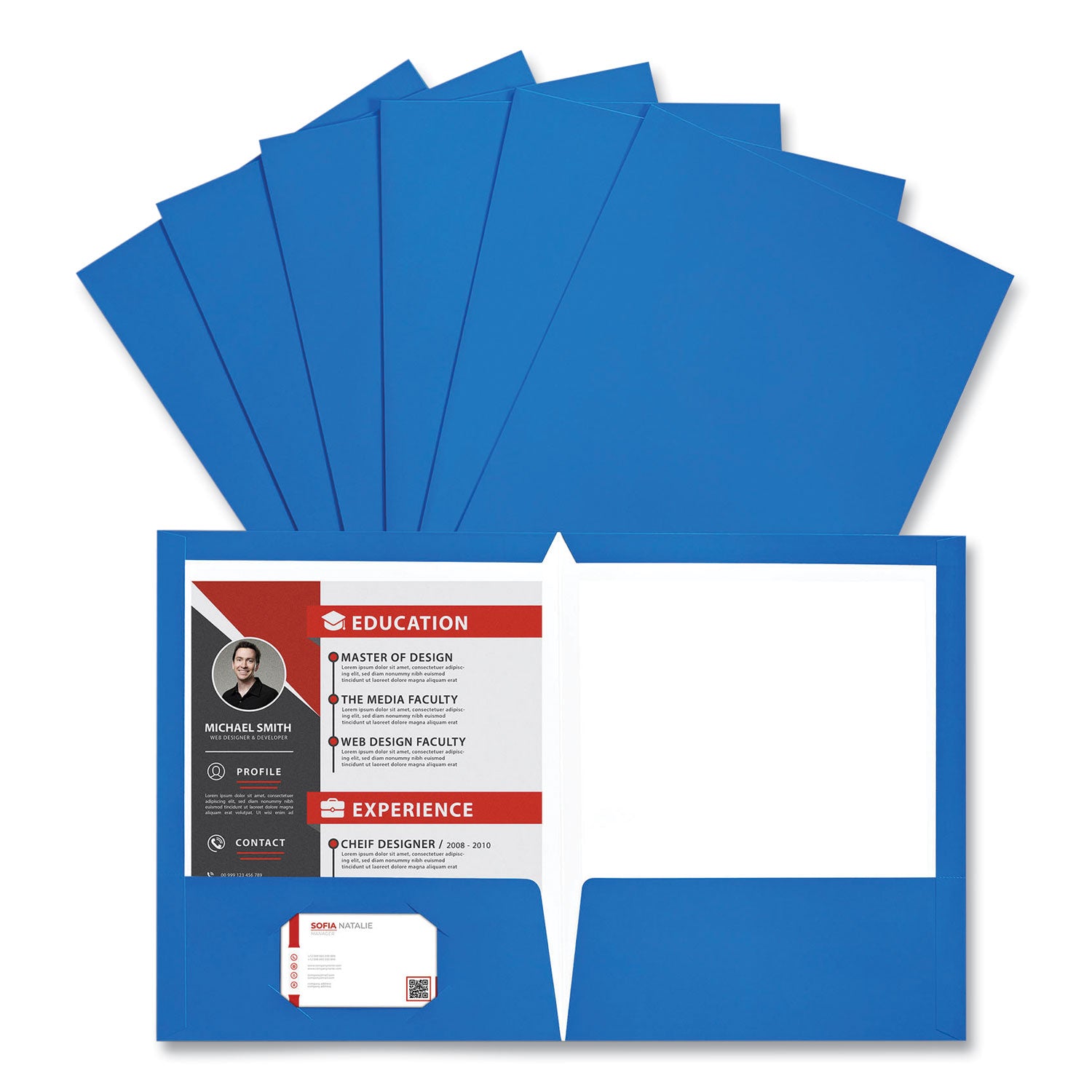 Universal® Laminated Two-Pocket Folder, Cardboard Paper, 100-Sheet Capacity, 11 X 8.5, Blue, 25/box