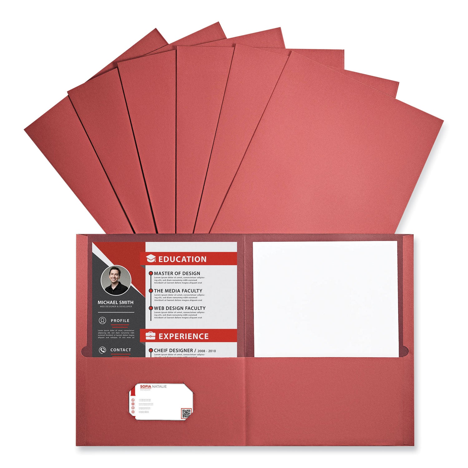 Universal® Two-Pocket Portfolio, Embossed Leather Grain Paper, 11 X 8.5, Red, 25/box