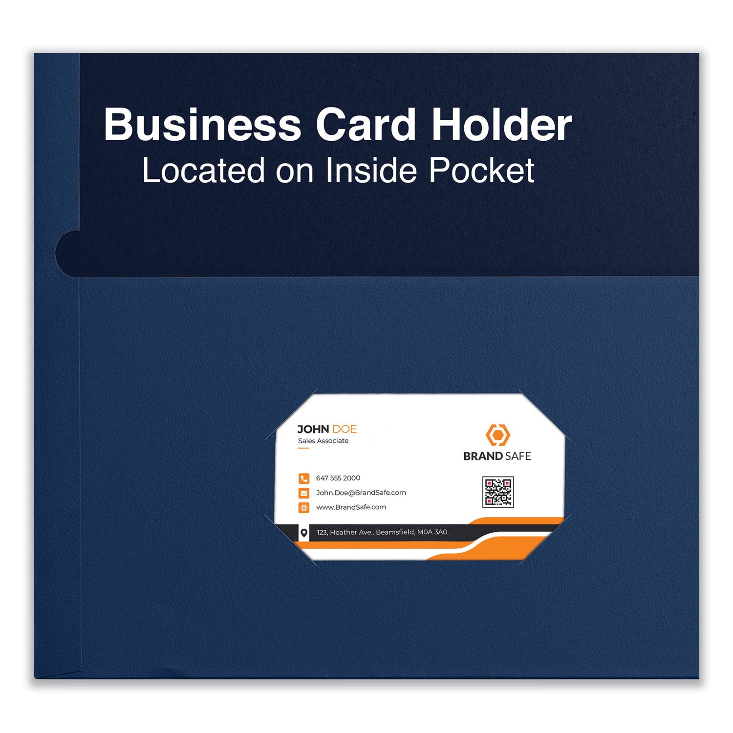 Universal® Two-Pocket Portfolio, Embossed Leather Grain Paper, 11 X 8.5, Dark Blue, 25/box