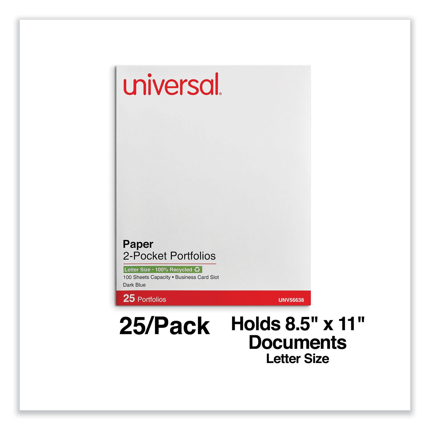 Universal® Two-Pocket Portfolio, Embossed Leather Grain Paper, 11 X 8.5, Dark Blue, 25/box