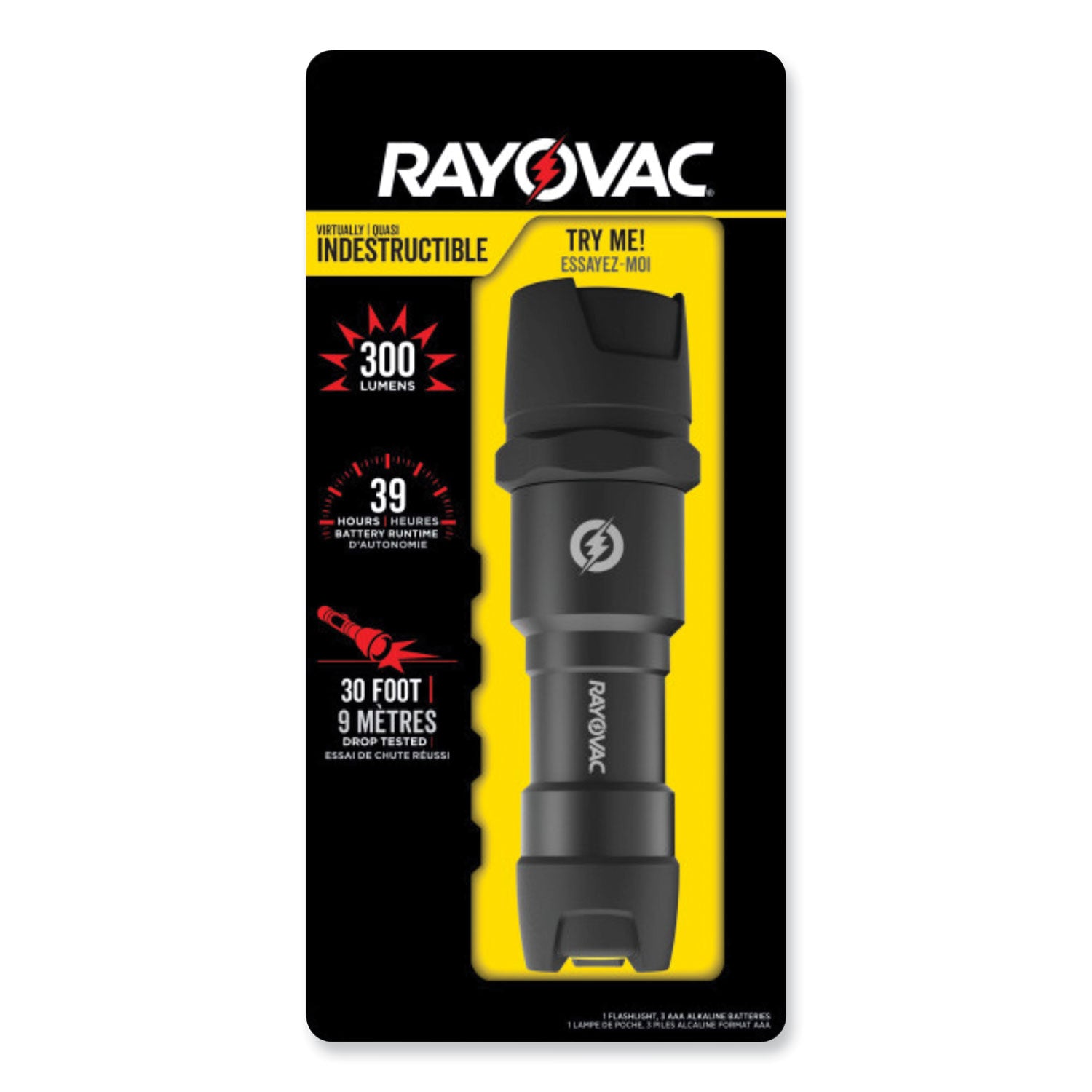 Rayovac® Virtually Indestructible LED Flashlight, 3 AAA Batteries (Included), Black