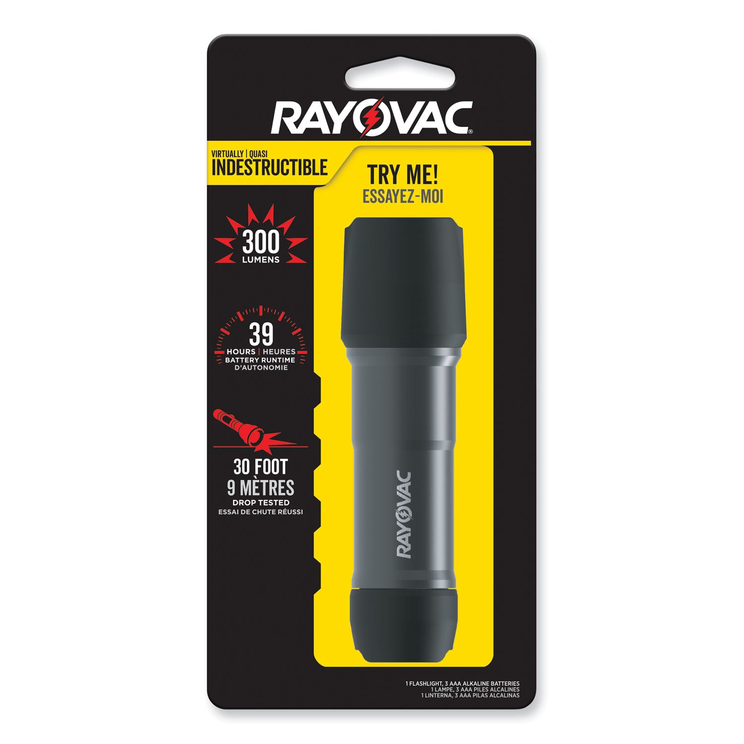 Rayovac® Virtually Indestructible LED Flashlight, 3 AAA Batteries (Included), Black