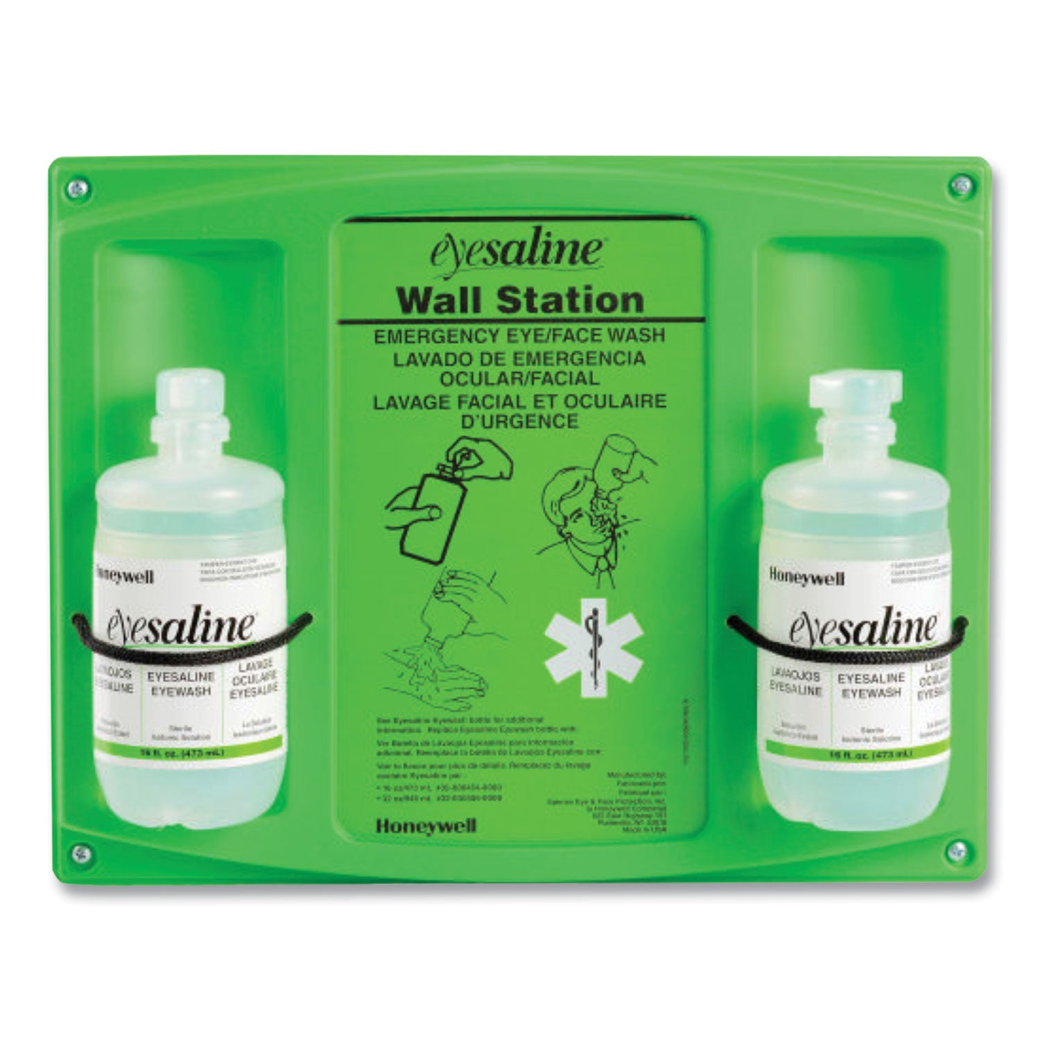 Honeywell Double Bottle Sterile Saline Eye Wash Wall Station, 16 oz Bottles, 2 Bottles/Station, 4 Stations/Carton