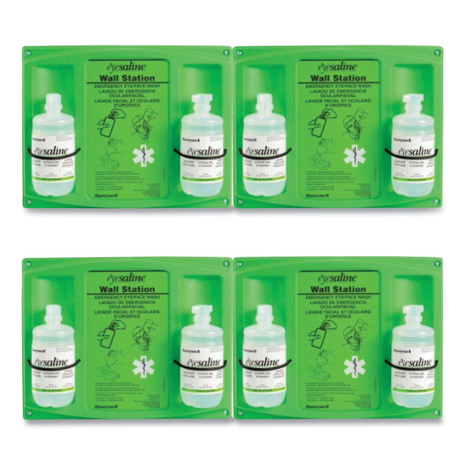 Double Bottle Sterile Saline Eye Wash Wall Station, 16 oz Bottles, 2 Bottles/Station, 4 Stations/Carton