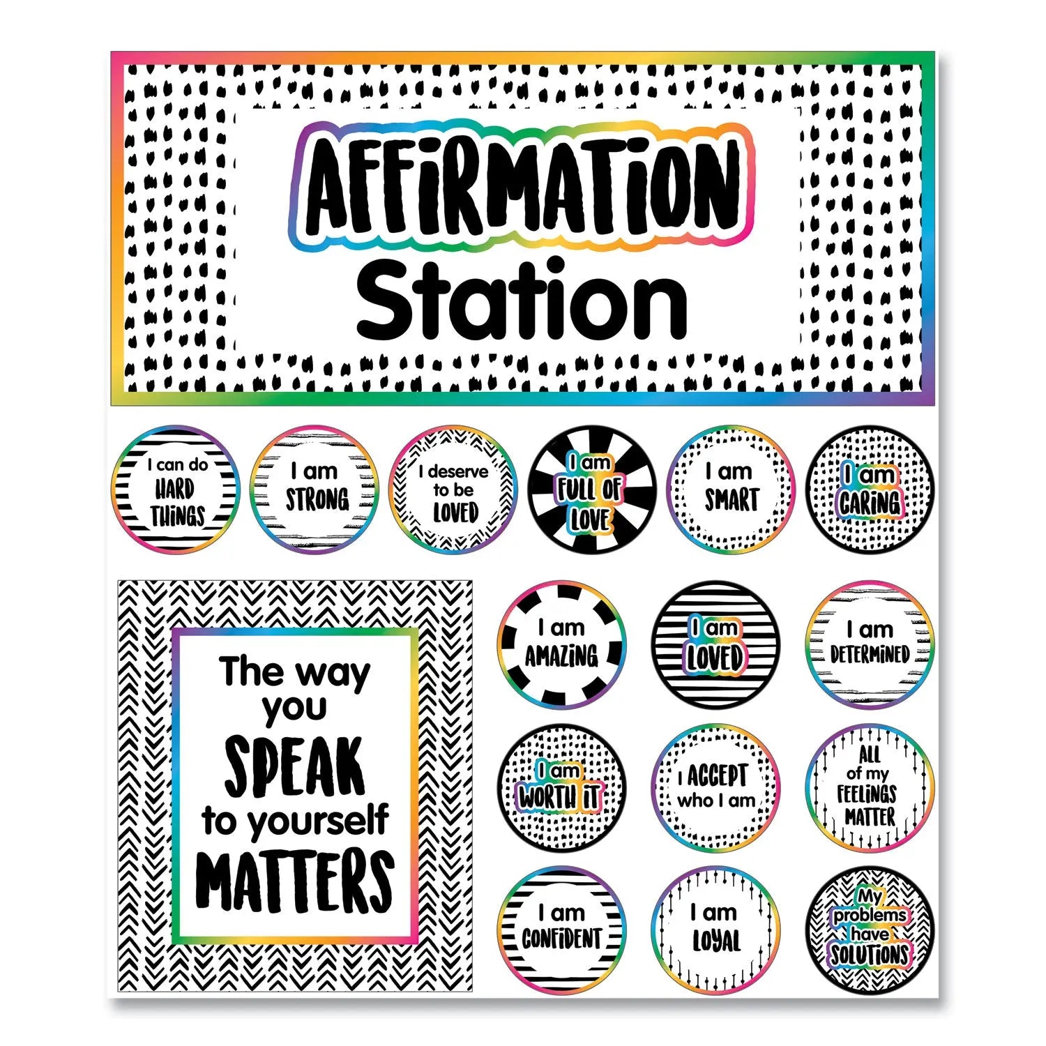 Motivational Bulletin Board Sets, Affirmation Station, Multicolor, 13.8 x 16, 32 Pieces